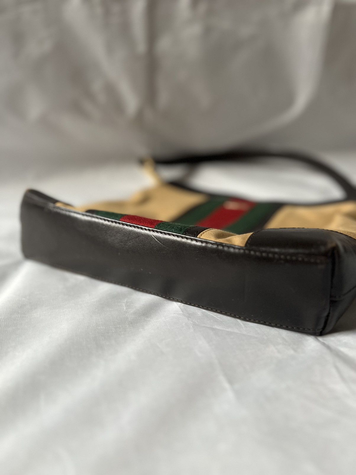 Gucci GUCCI Web Sherry Line Shoulder Bag Canvas Beige Gold Size ONE SIZE - 7 Thumbnail
