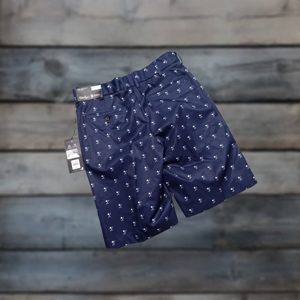 Vintage Walter Hagen Perfect 11 Palm Clubs Print Shorts Mens 30 Navy Palm Club Print Golf 10 Inseam NWT Size US 30 / EU 46 - 1 Thumbnail