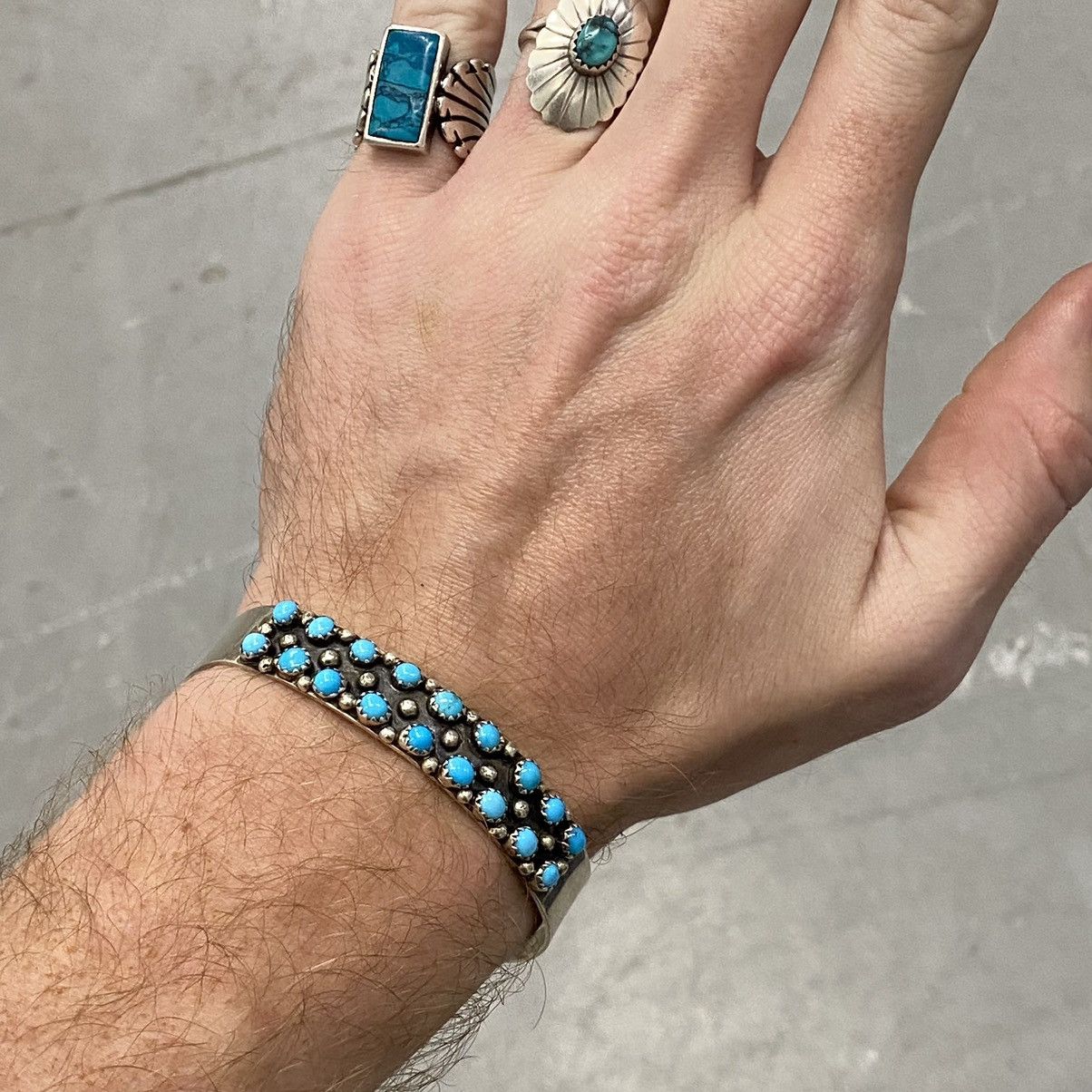 Kapital × Vintage Vtg 70s Navajo Zuni Sterling Turquoise Petit Point Cuff 925 Size ONE SIZE - 9 Thumbnail
