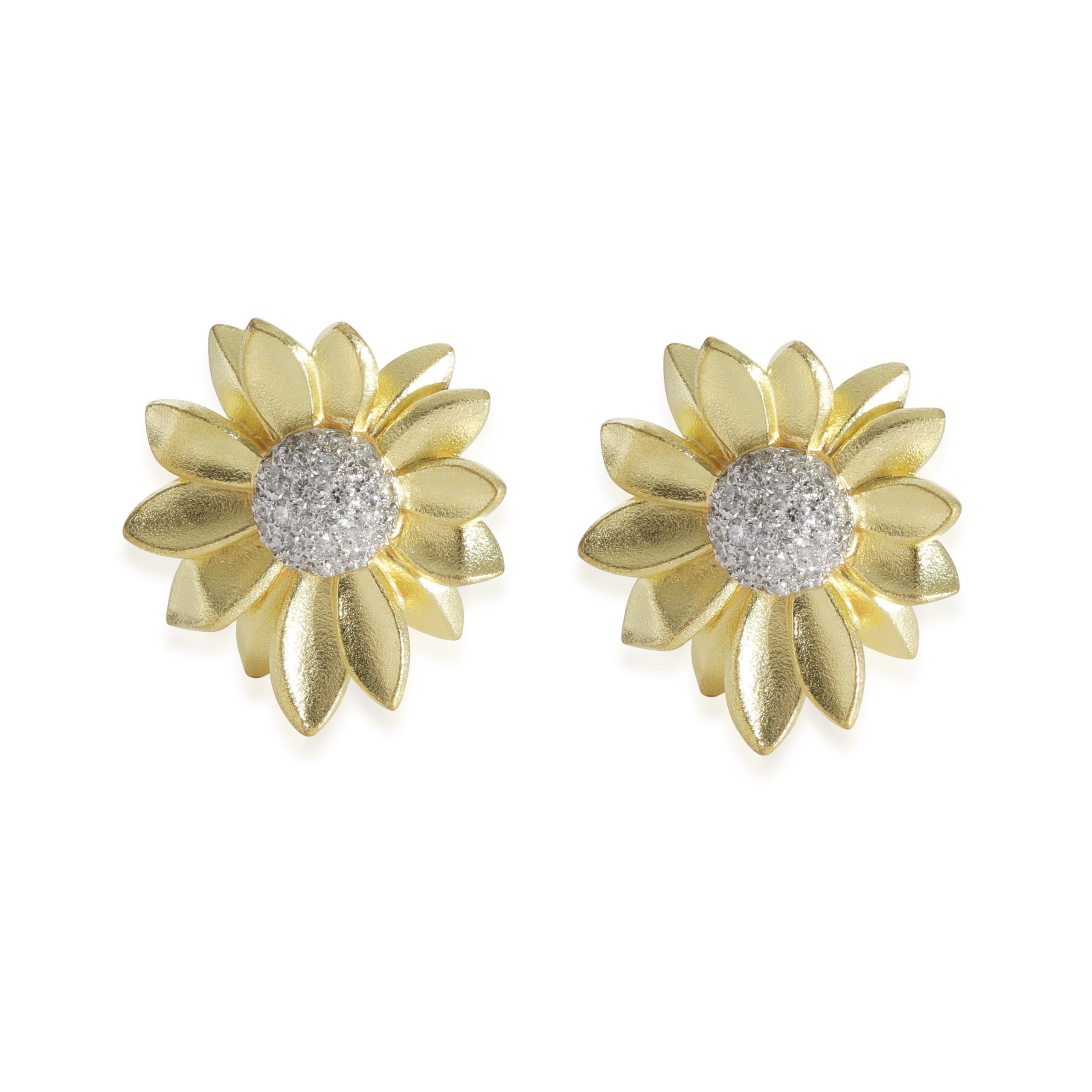 image of Morelli Flower Diamond Earrings In 18K White Gold/yellow Gold 0.5 Ctw, Women's