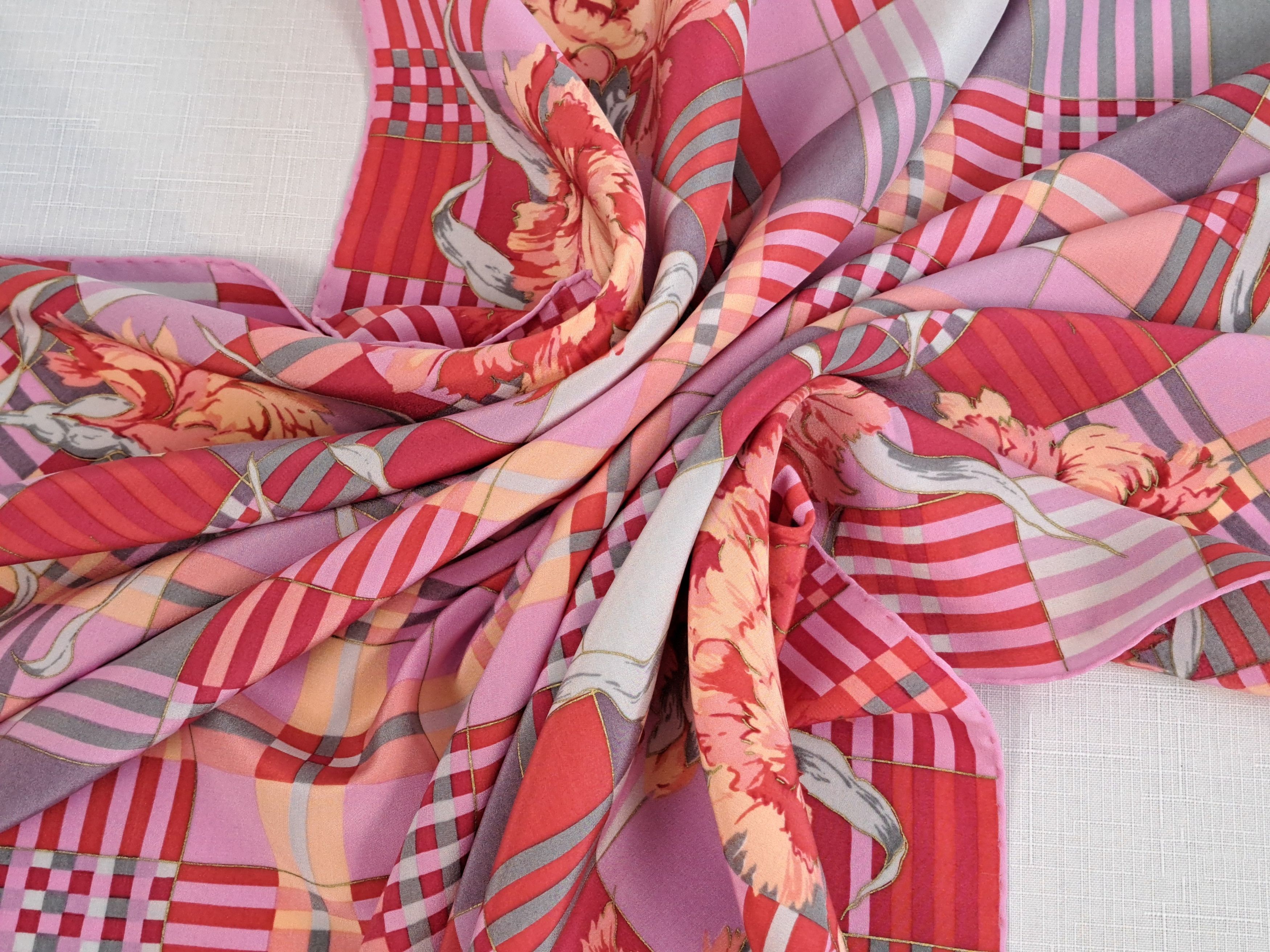 Vintage Vintage Falconetto floral/check silk scarf. Size ONE SIZE - 3 Thumbnail
