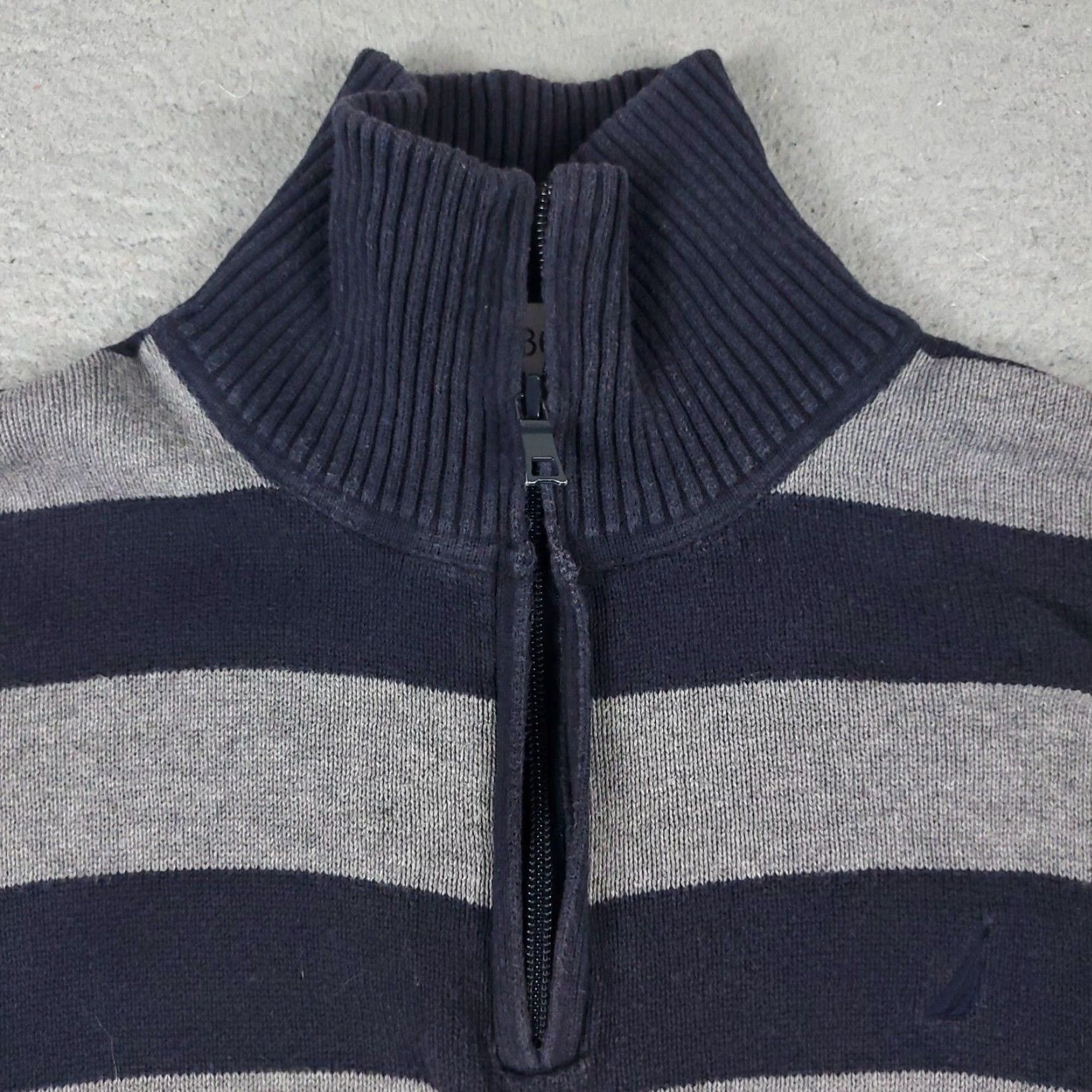 Nautica Nautica Sweater Mens XL Gray Striped 1/4 Zip Pullover Size US XL / EU 56 / 4 - 2 Thumbnail
