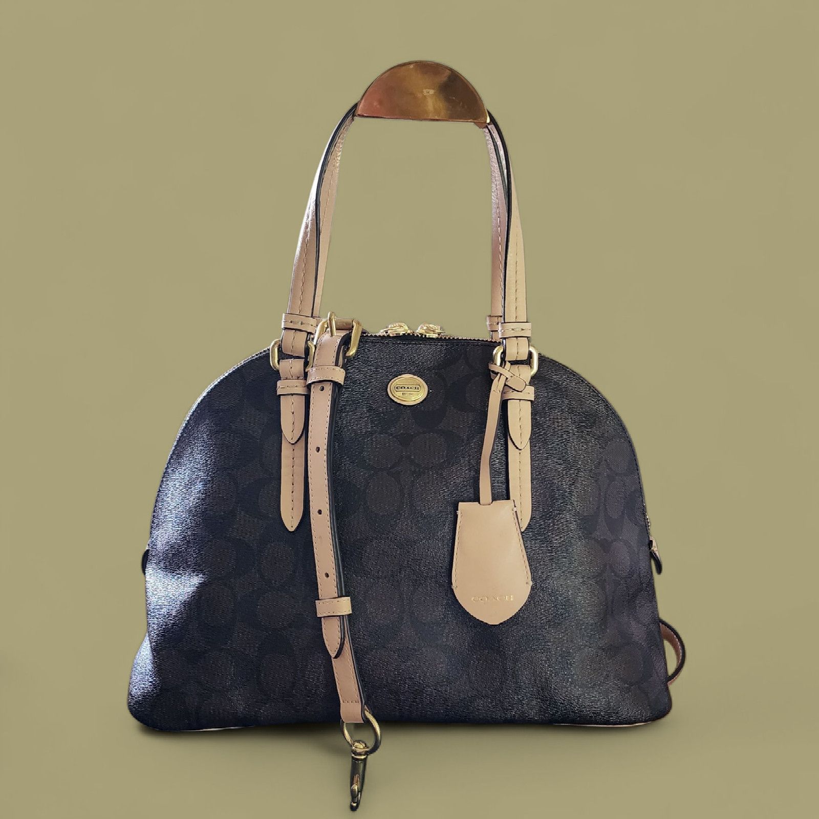Coach F26184 Signature Petyon Cora Brown Coated Canvas Domed