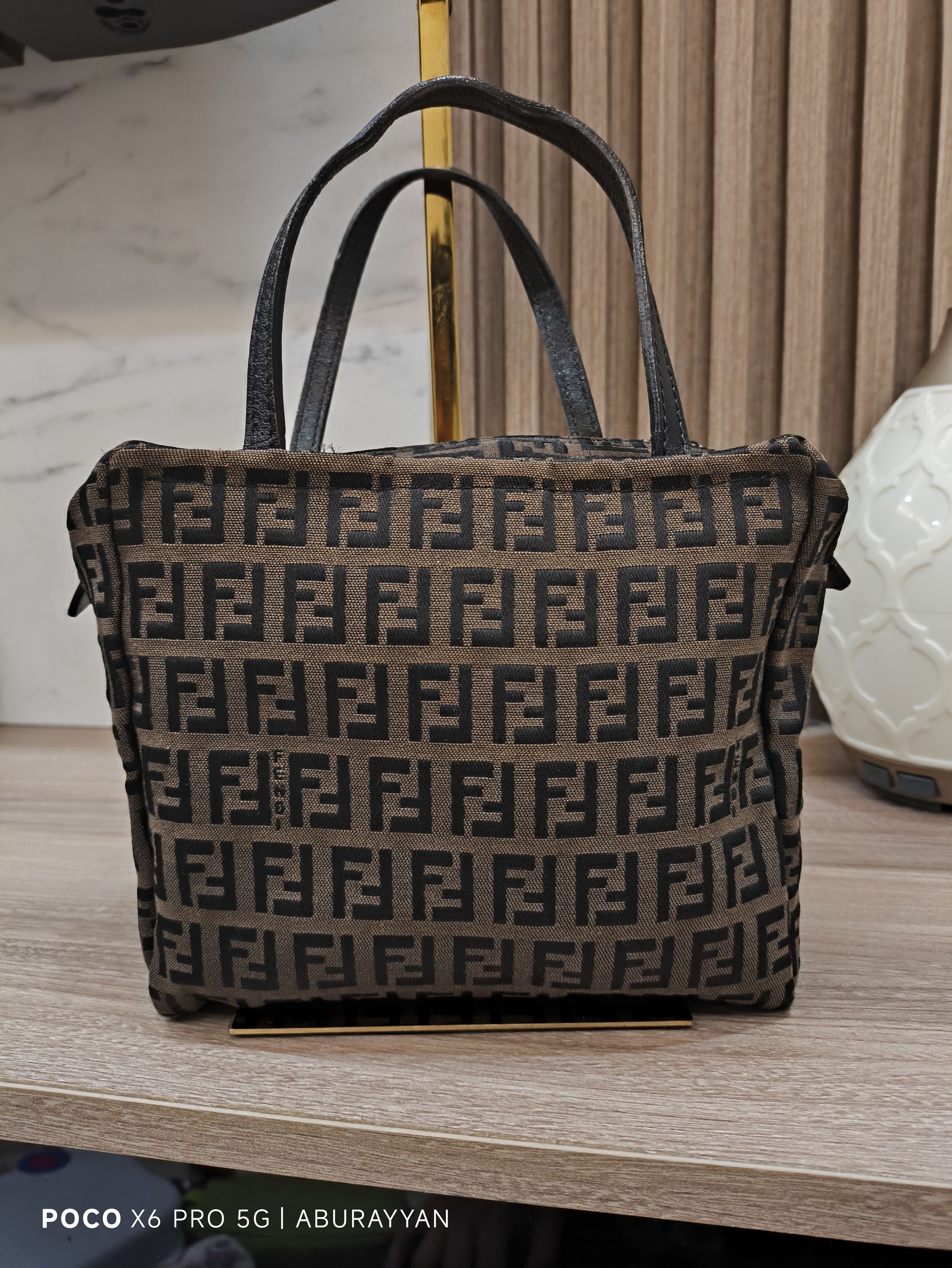 Fendi Brown Nylon Zucchino Mini Top Handle Tote