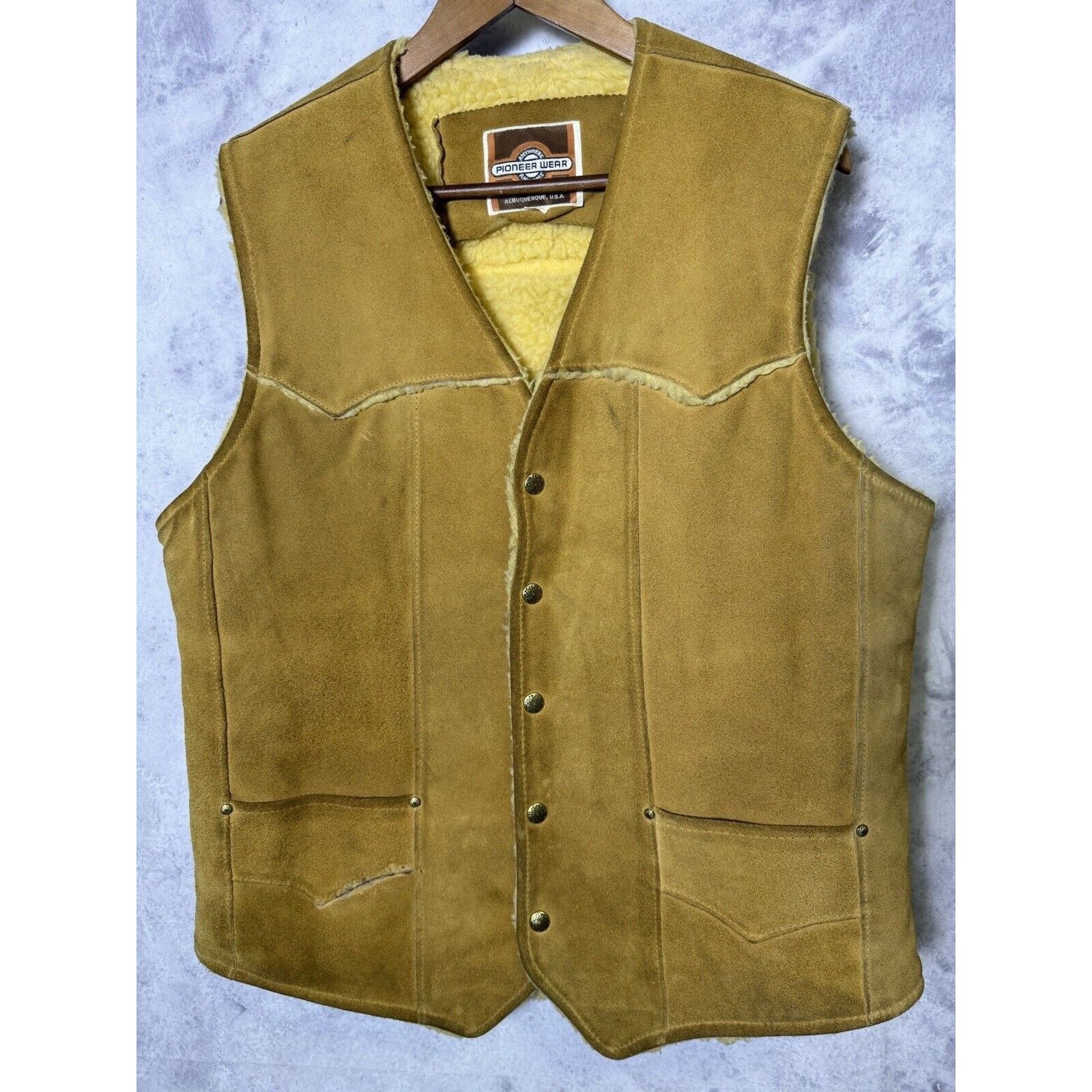 Vintage Vintage Pioneer Wear Leather Vest Mens 42 Brown Sherpa Lined Grailed