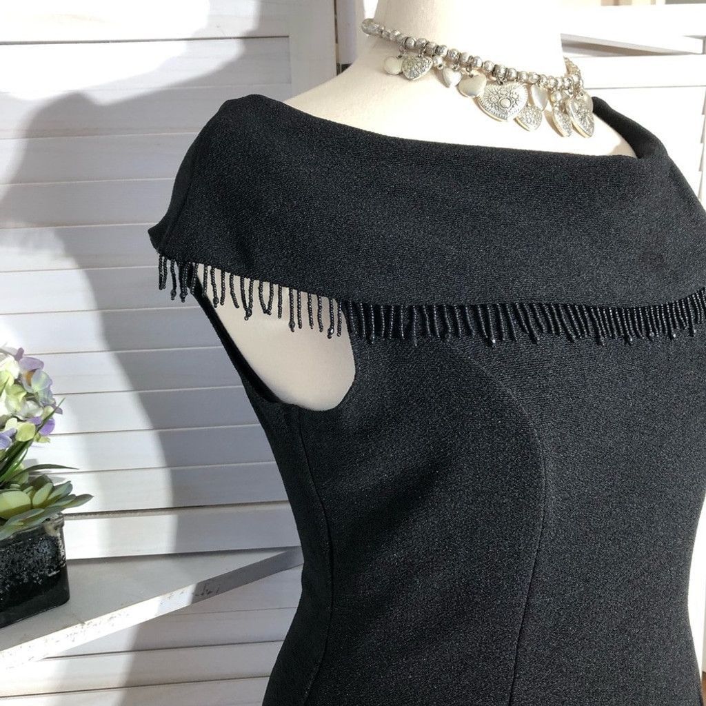 Vintage 90s dress black cocktail Audrey Hepburn style pencil midi XL Size XL / US 12-14 / IT 48-50 - 5 Thumbnail