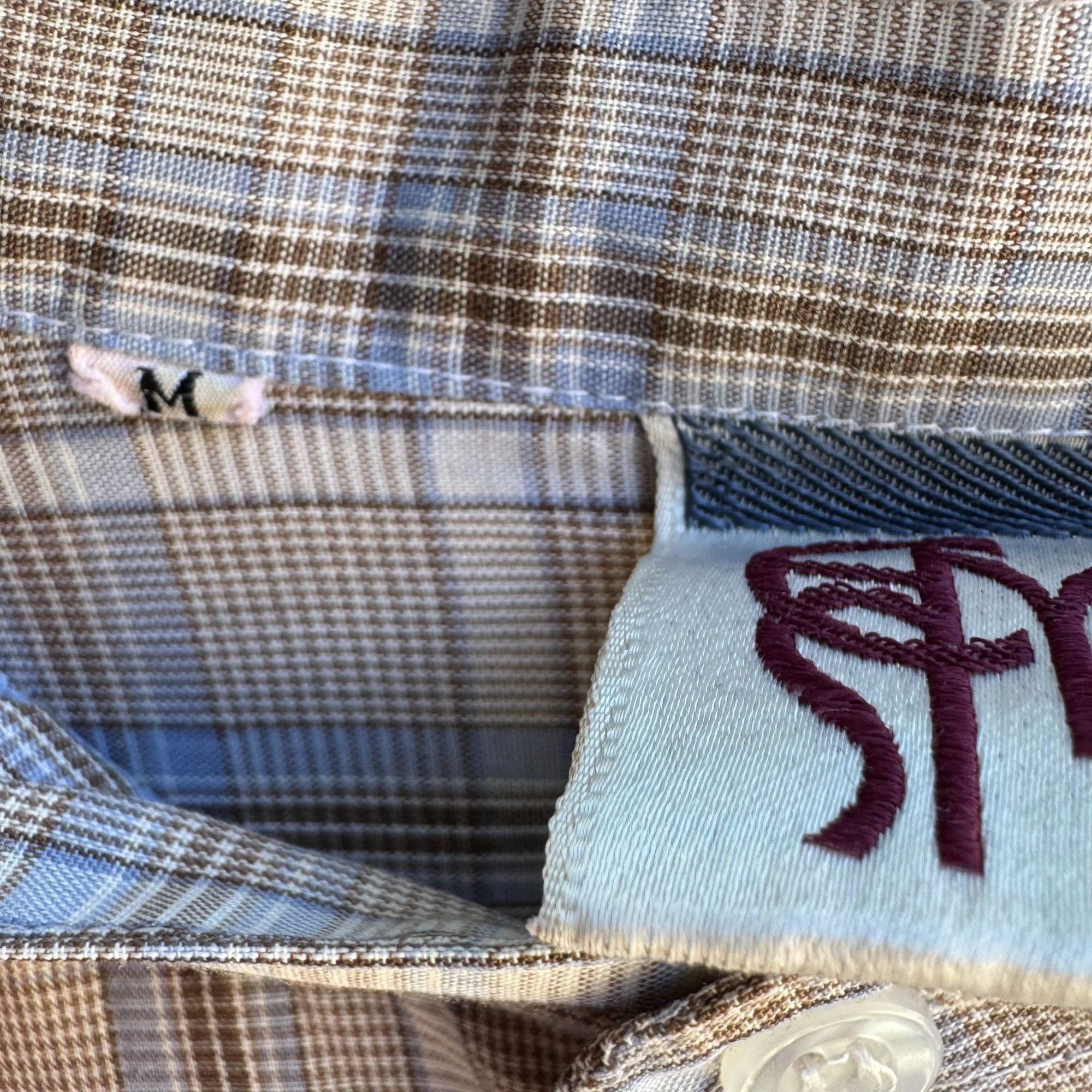 Other ESM Vintage Mens Band Collar Button-Up Blue Brown Retro Prep Size US M / EU 48-50 / 2 - 6 Thumbnail