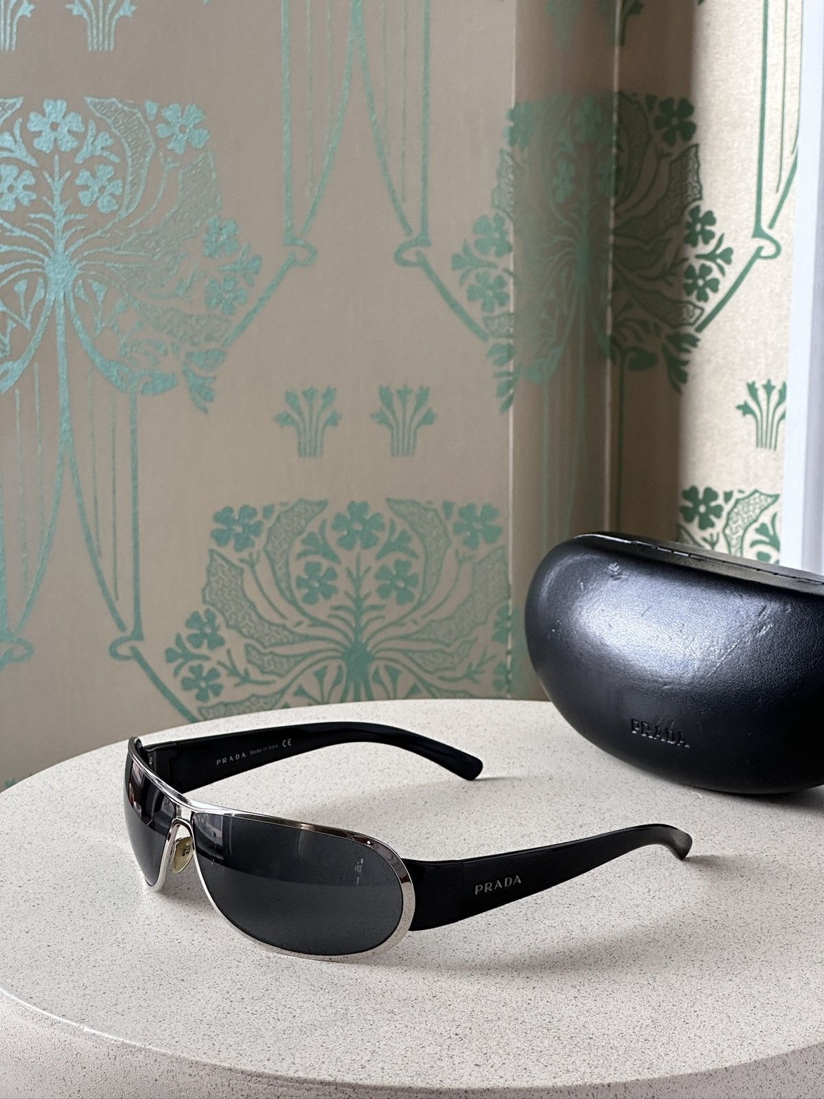 PRADA Shield Mask Silver Brown Black Sunglasses SPR70G Y2K