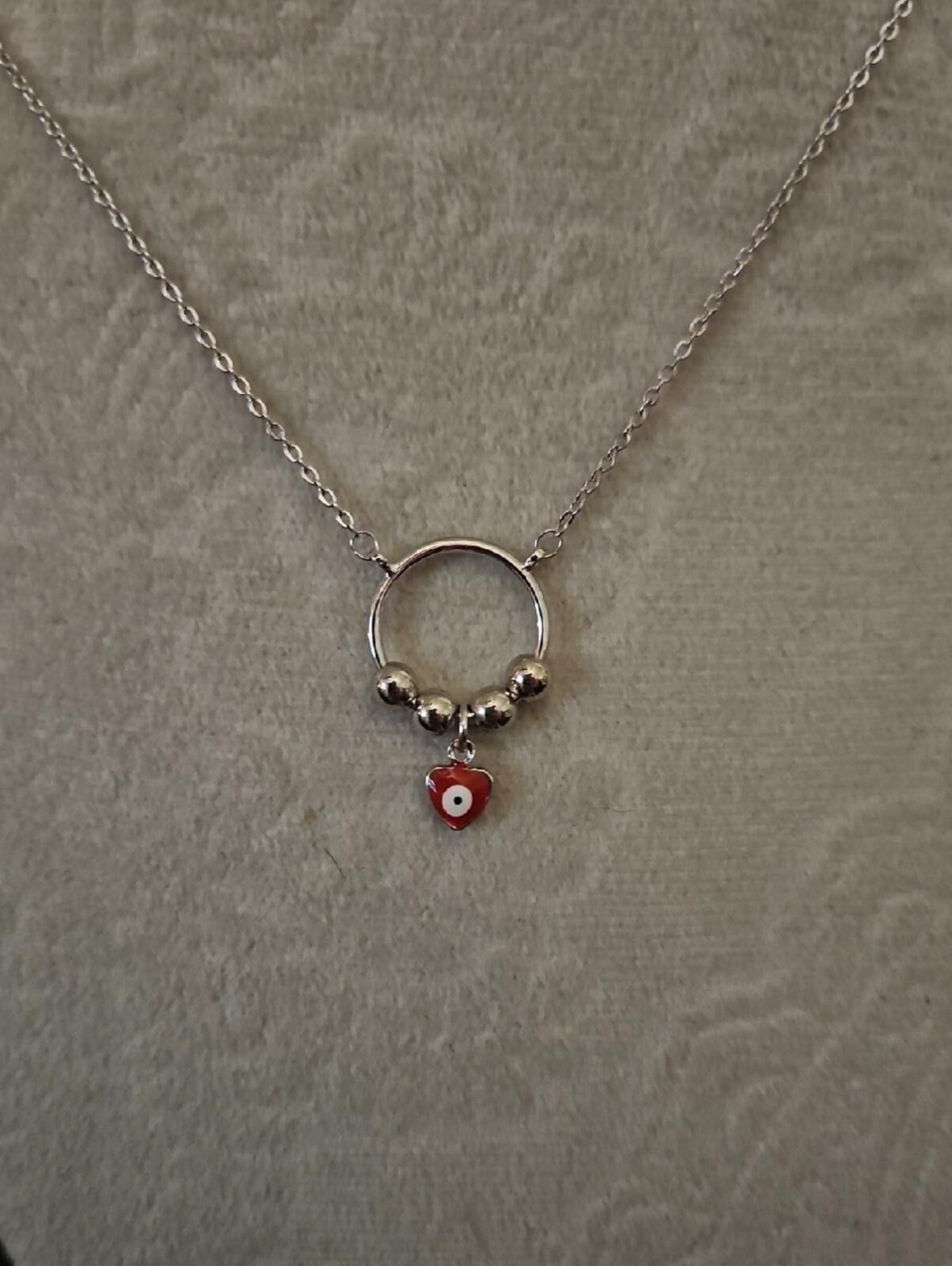 Other Silver Ring Necklace with Red Heart Evil Eye Charm Size ONE SIZE - 1 Thumbnail