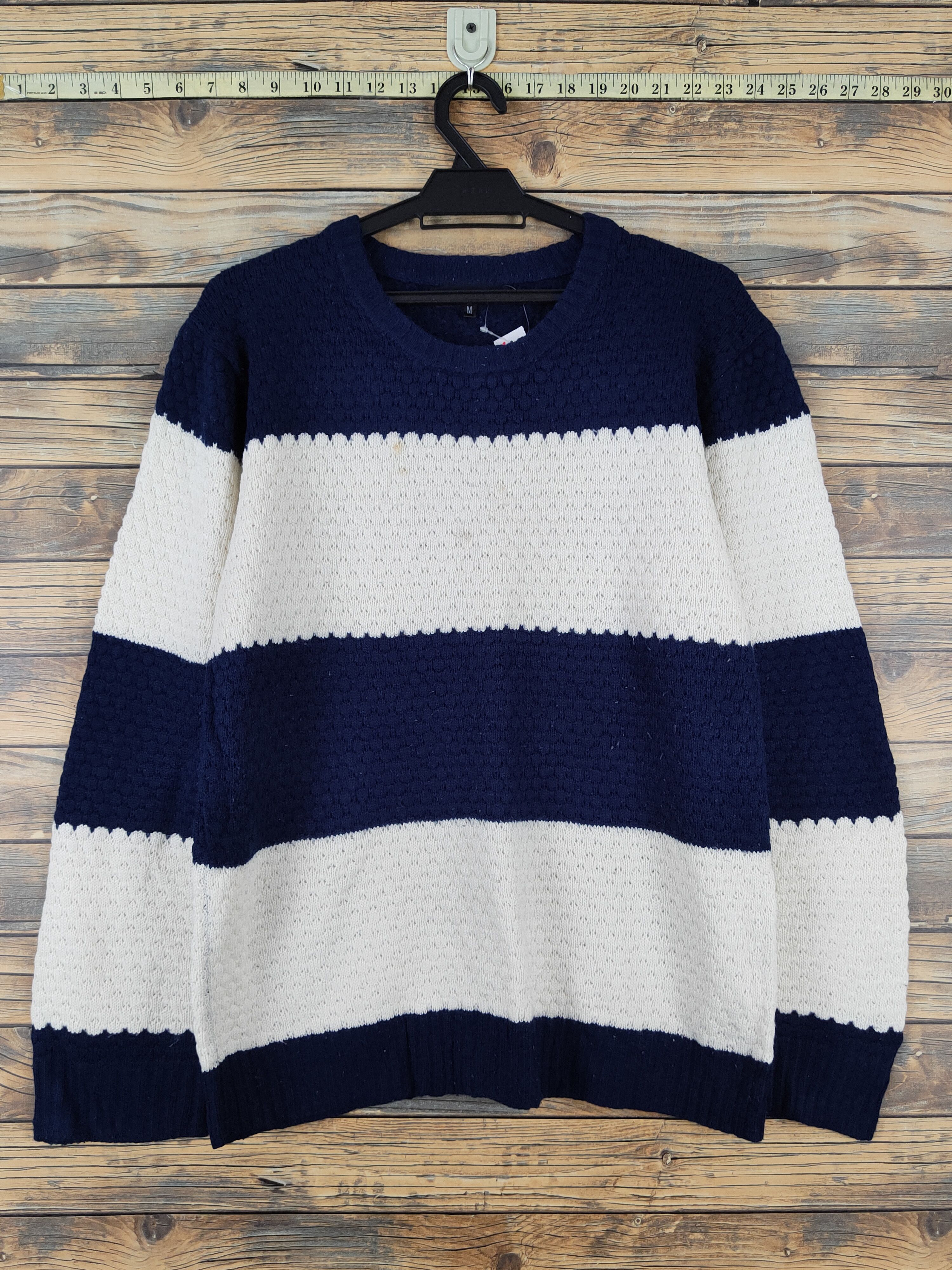 Homespun Knitwear Cathy's Closet Navy Cream Stripe Knitwear Sweatshirts#W 1004 Size US M / EU 48-50 / 2 - 1 Thumbnail