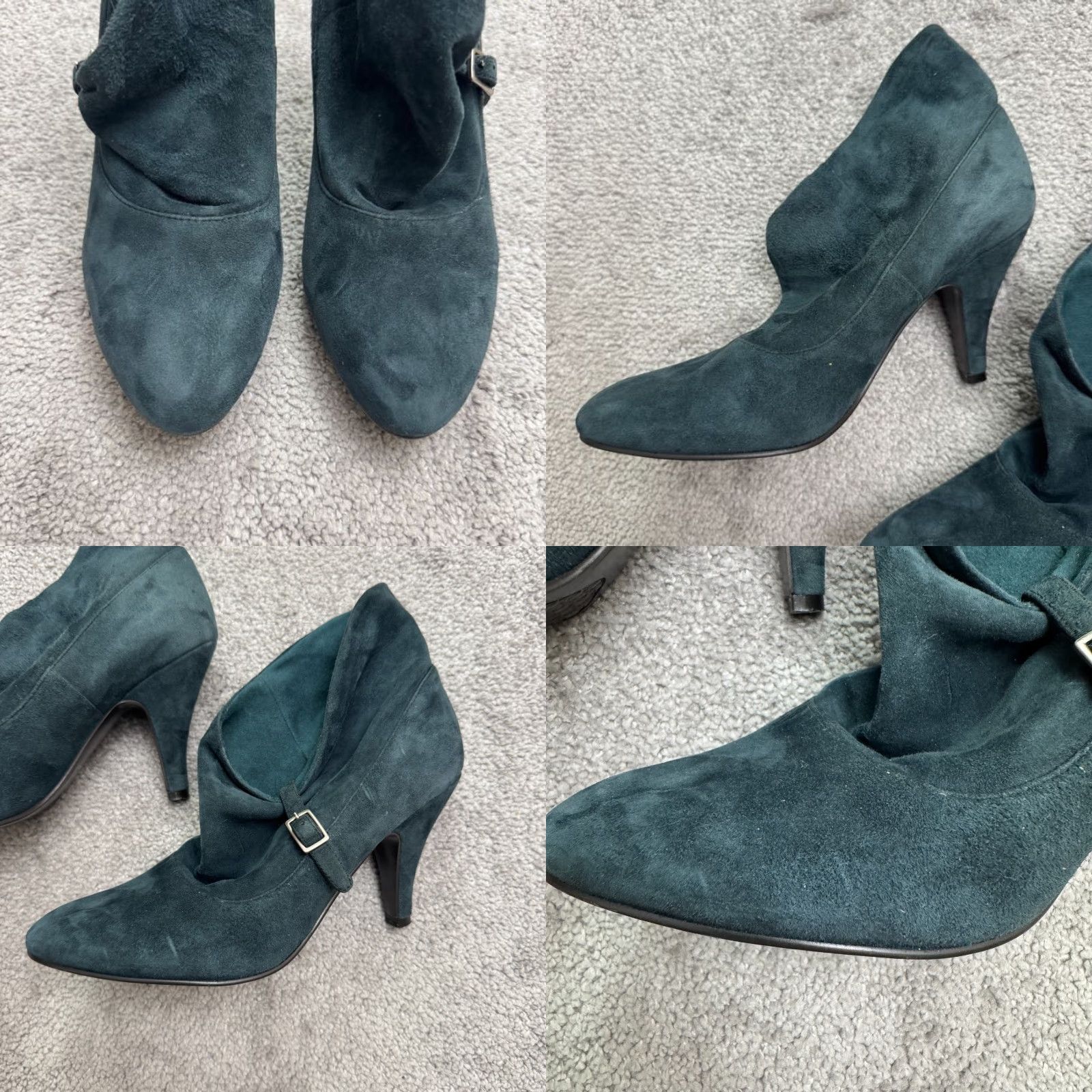 Nine West NINE WEST Bootie Suede Ankle Slouch Boots Womens 6.5 Teal Blue Pointed Toe Buckle Rubber Sole Fall Winter 2-2.9in Heel Women’s Shoes Size US 6.5 / IT 36.5 - 8 Thumbnail