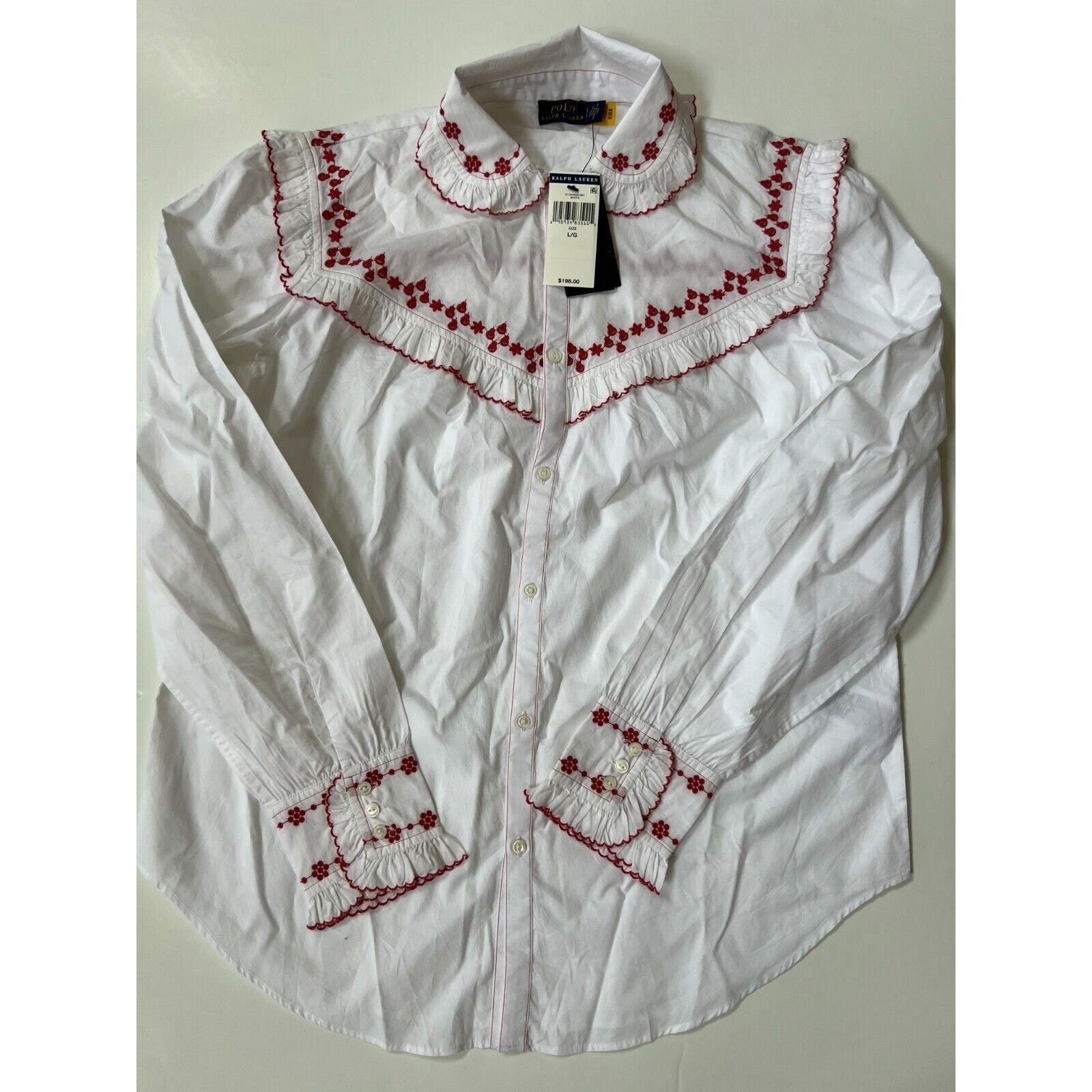 Polo Ralph Lauren Ralph Lauren White Embroidered Button Front Shirt Blouse L Size L / US 10 / IT 46 - 8 Thumbnail