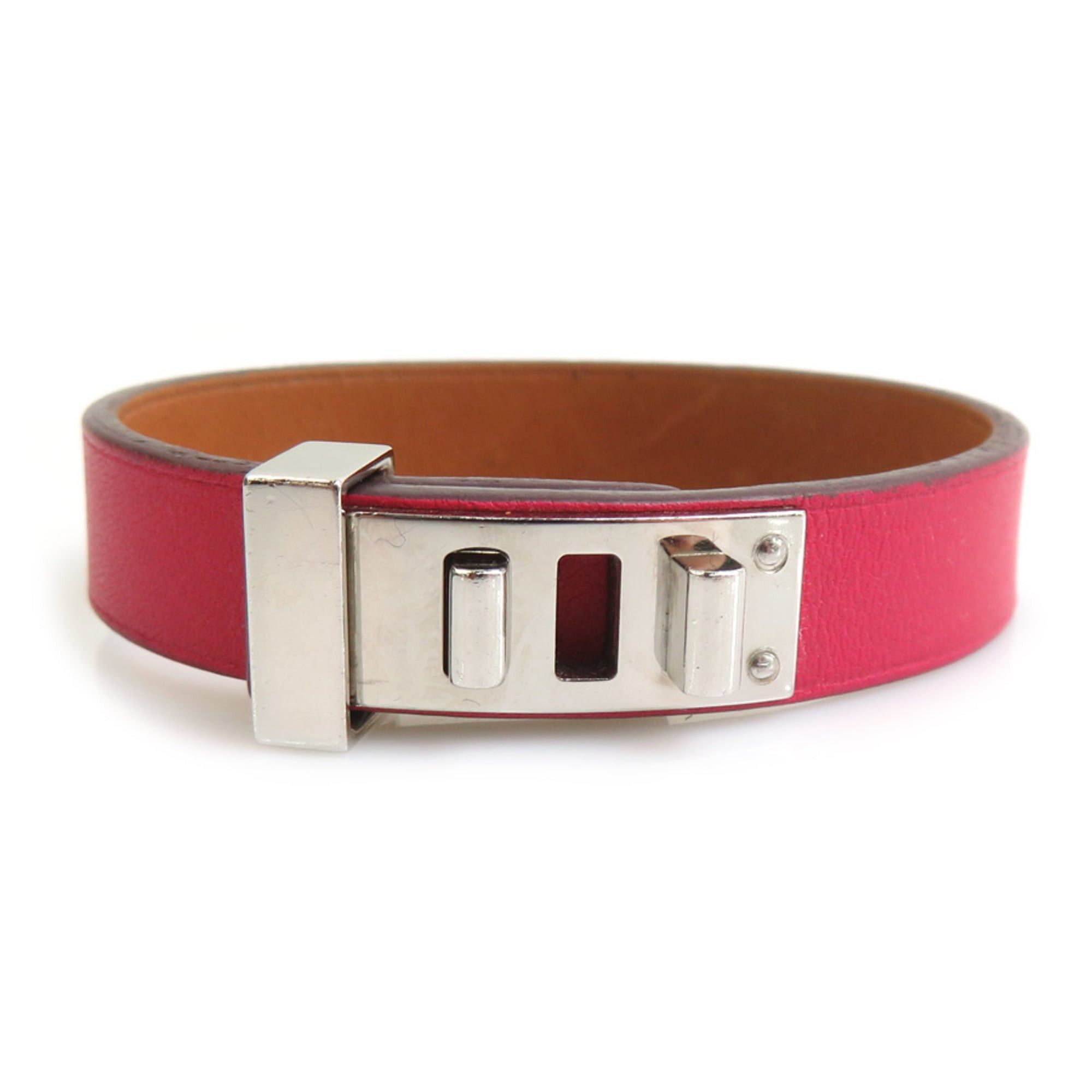 Hermes Hermes Hermès Mini Dog Leather Metal Bracelet in Magenta and Silver for Women, Free Shipping, e61540g Size ONE SIZE - 1 Thumbnail