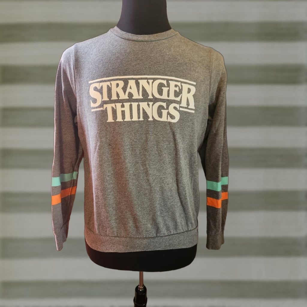 Altea Netflix Stranger Things Gray Sweatshirt Teal Orange Stripe Print Sleeve Size M Size M / US 6-8 / IT 42-44 - 1 Thumbnail