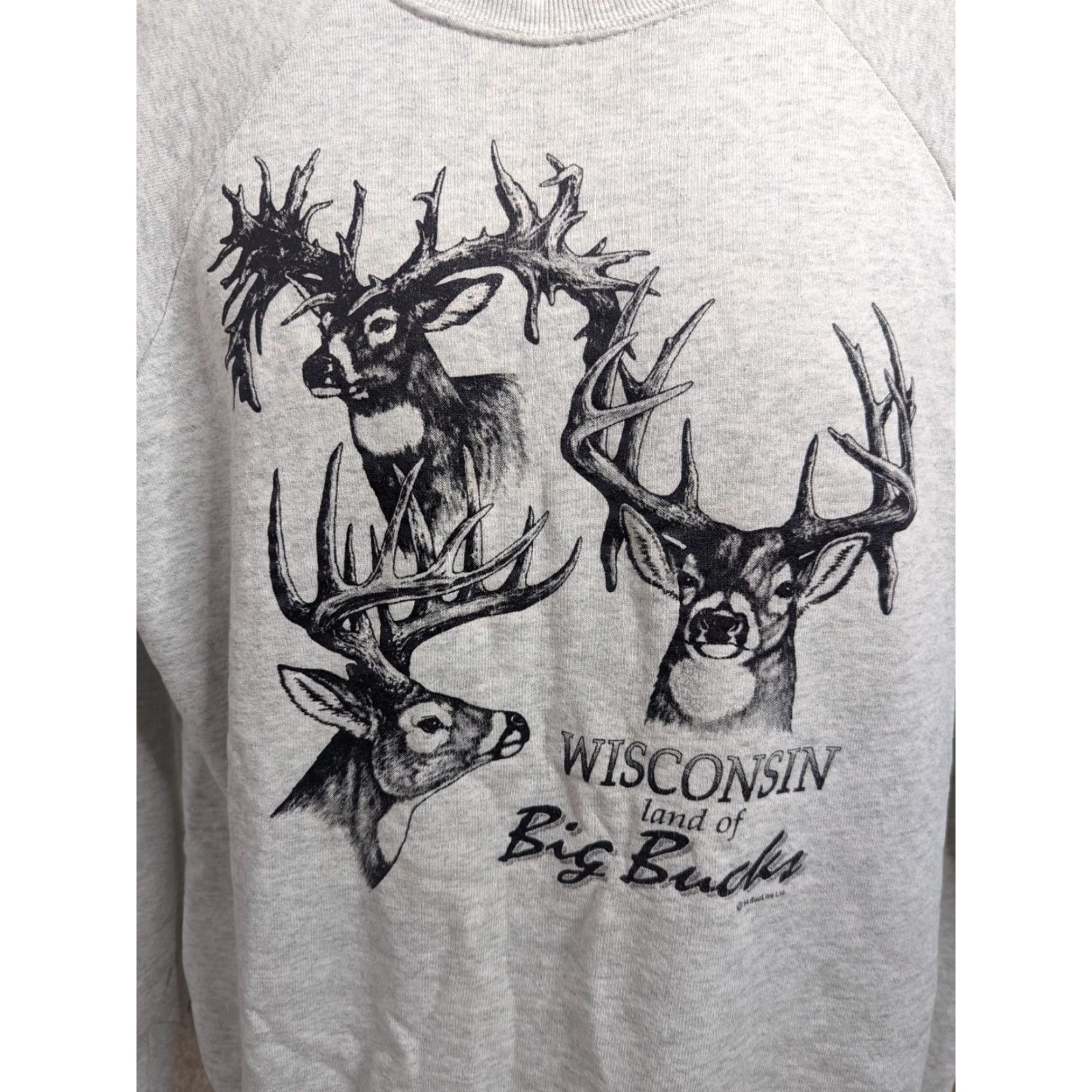 Fruit Of The Loom VINTAGE 90s Jerzees Deer WI Big Bucks Stag Raglan Sweatshirt USA XL Gray Deer Nature Animals Mens Size US XL / EU 56 / 4 - 2 Thumbnail