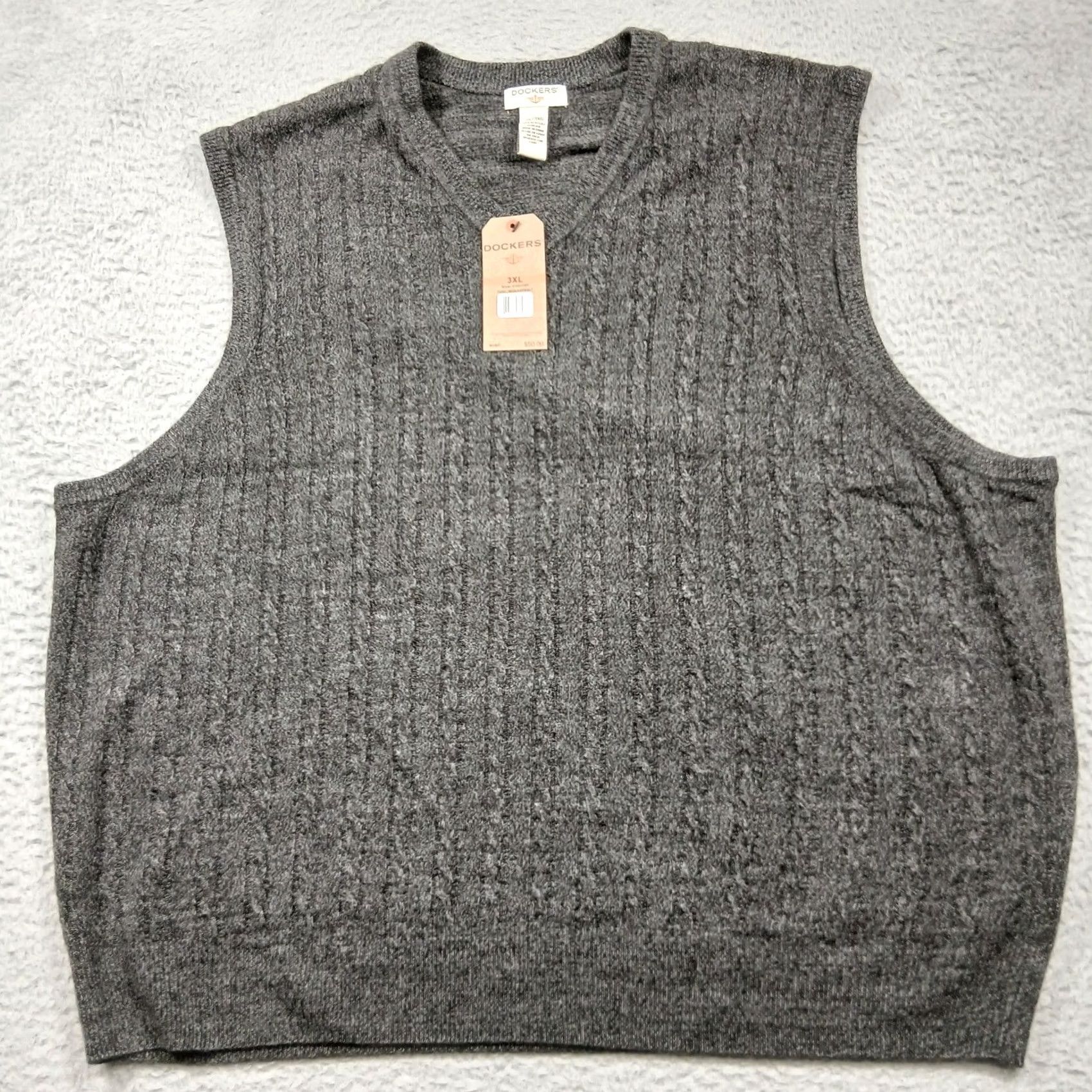 Dockers Dockers Men's Vest 3XL Gray Cable Knit Comfort Touch NWT V-Neck Sweater Vest, Bodywarmer, Classic, Casual, Workwear, Men’s, Knit, Fall Winter Size US XXL / EU 58 / 5 - 2 Thumbnail