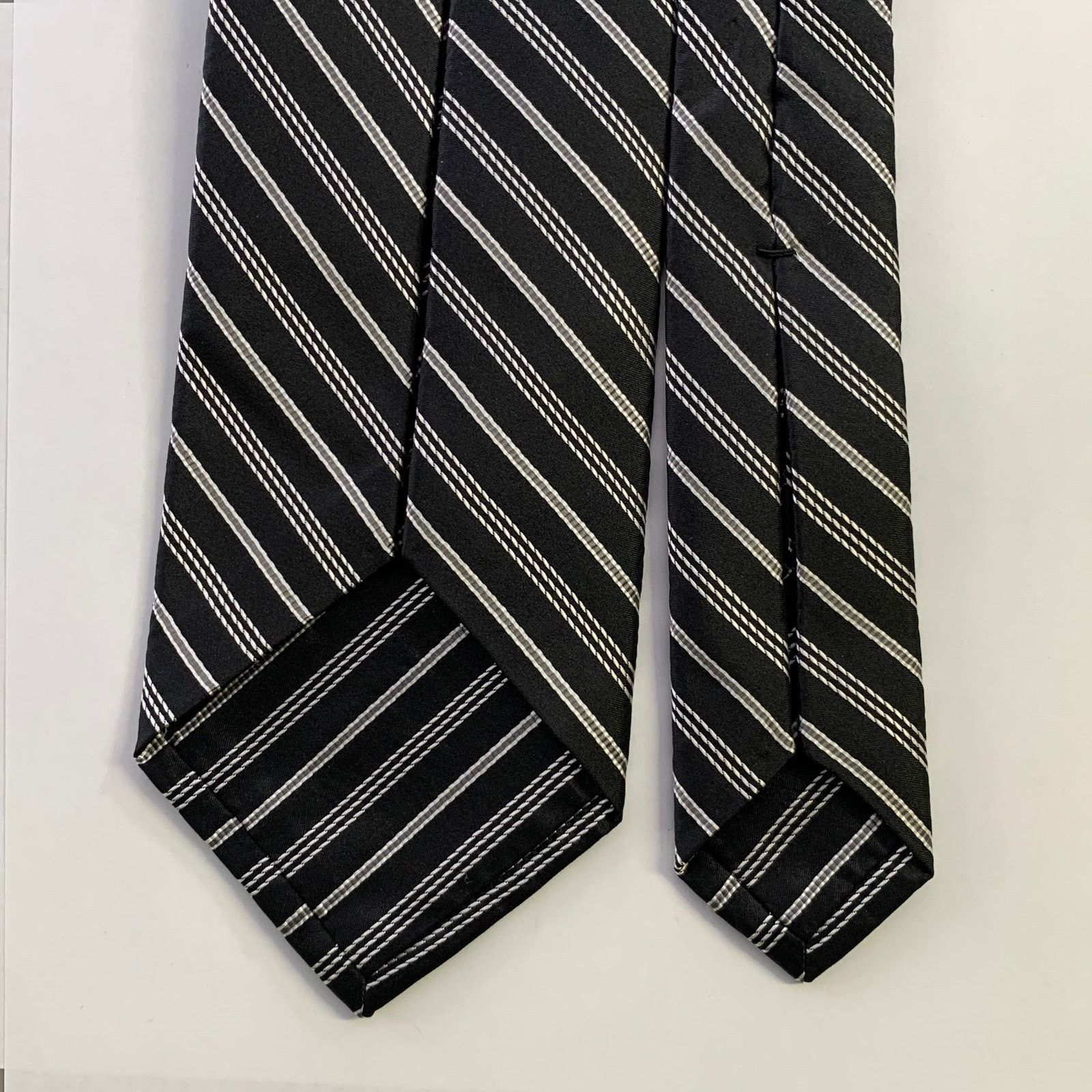 Bvlgari BVLGARI Black White Diagonal Stripe Silk Tie Size ONE SIZE - 2 Thumbnail