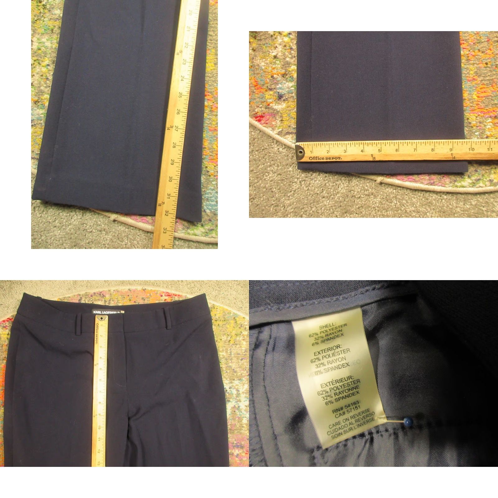 Karl Lagerfeld Karl Lagerfeld Paris Womens Navy Blue Straight Leg Career Dress Pants Size 10 Size 32" / US 10 / IT 46 - 8 Thumbnail