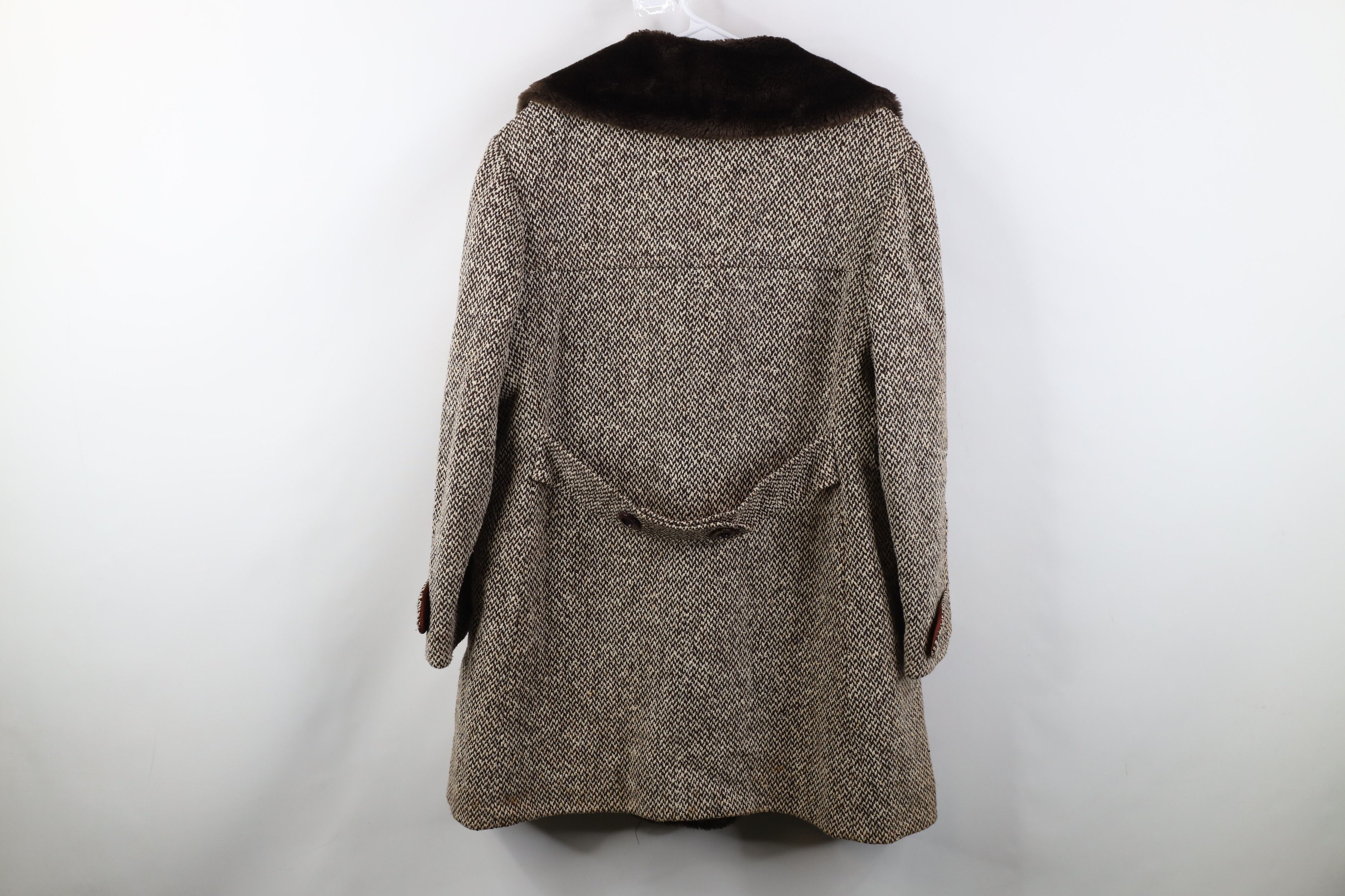 Vintage Vintage 60s 70s Fur Double Breasted Wool Tweed Coat Jacket Size L / US 10 / IT 46 - 13 Thumbnail