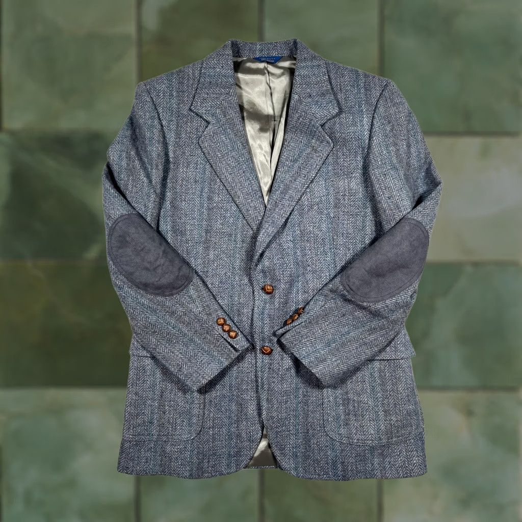Pendleton VINTAGE Pendleton Sport Coat Jacket Mens 42L Blue Wool Herringbone Patches USA Size US XS / EU 42 / 0 - 1 Thumbnail