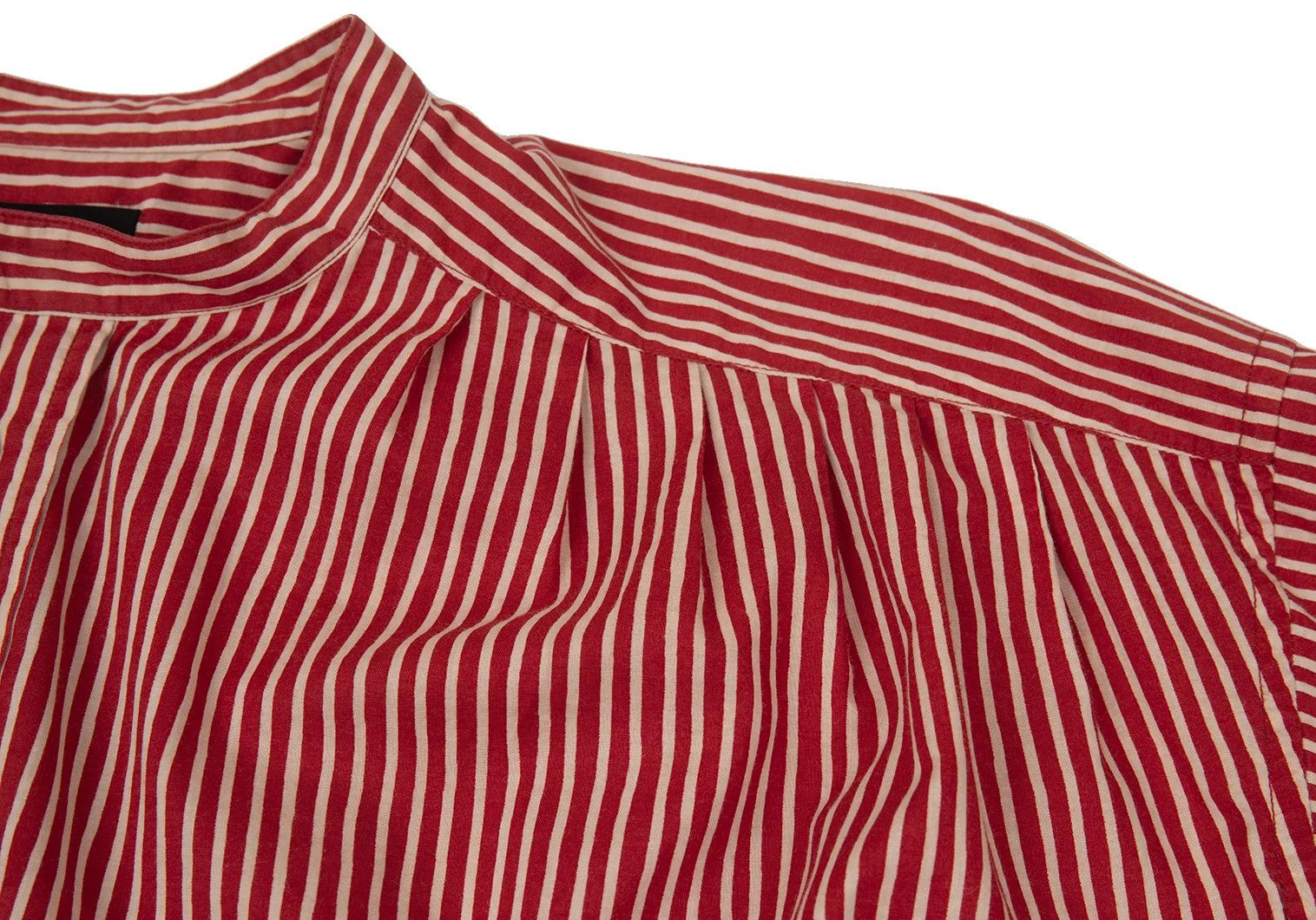 Issey Miyake Cotton Stripe Band Collar Pullover Shirt Red Cream Size US S / EU 44-46 / 1 - 7 Thumbnail