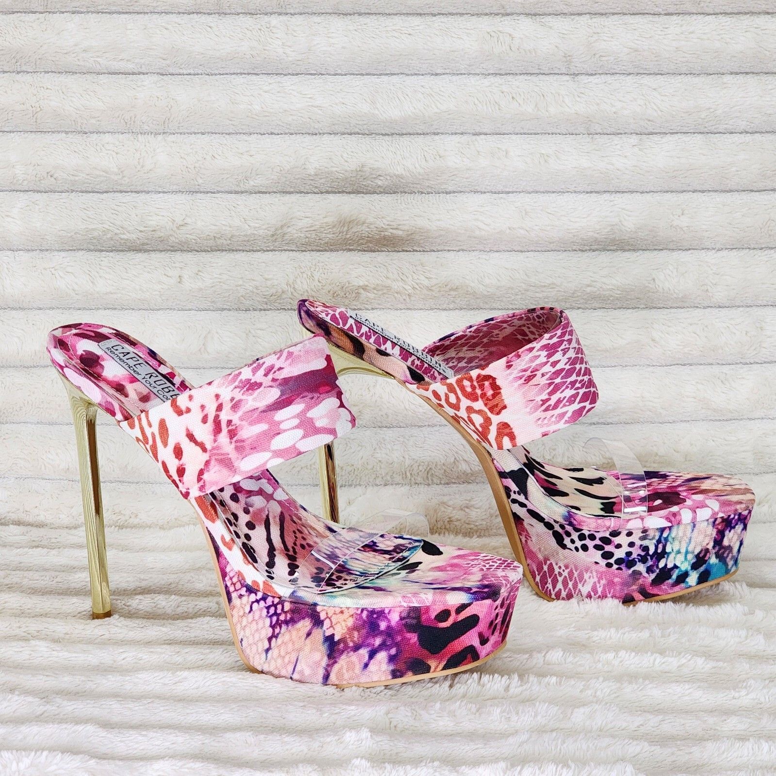 Other Razz Slip On High Heel Clogs Mules Slides Multi Color Print Size US 11 / IT 41 - 7 Thumbnail