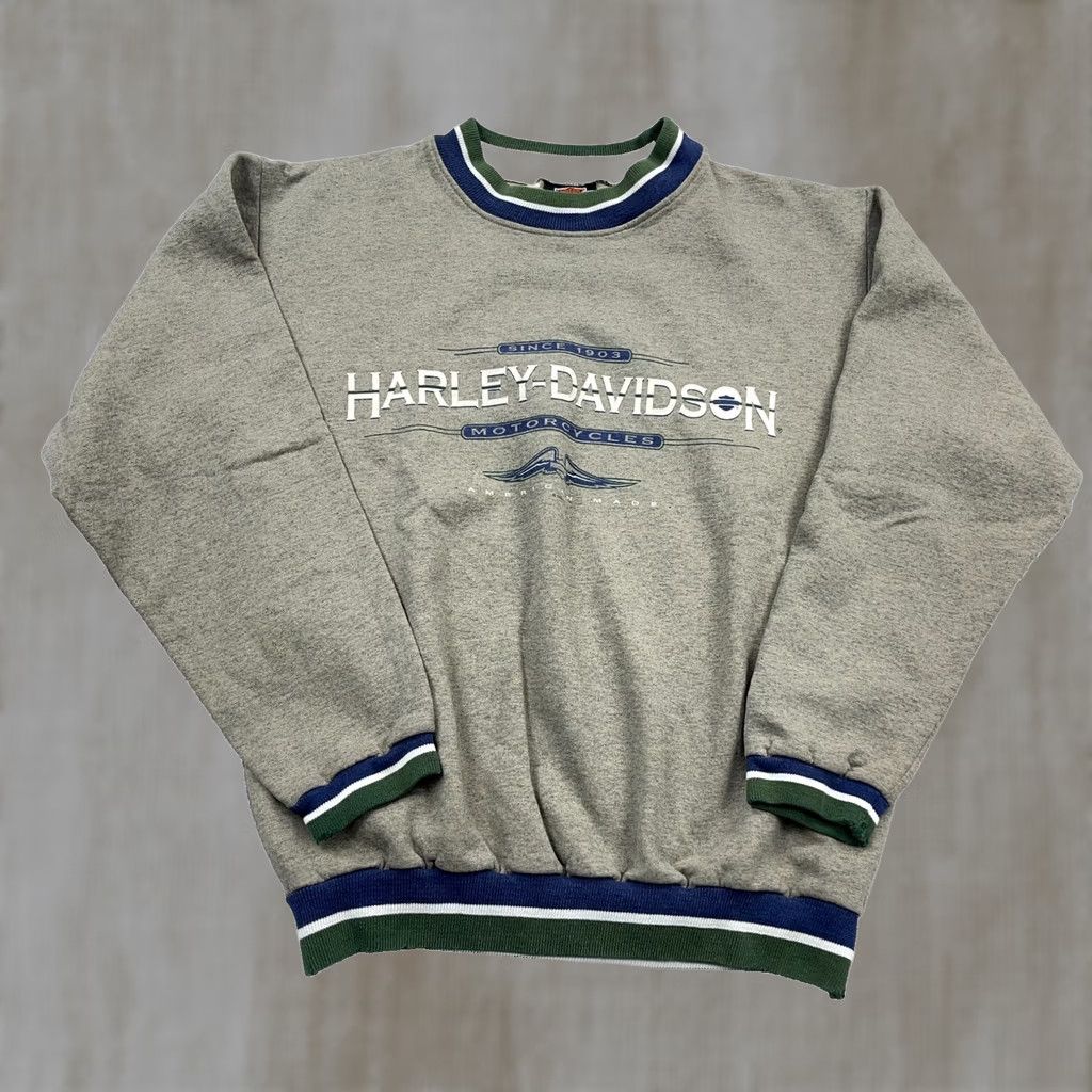 Harley Davidson VINTAGE Harley Davidson Sweatshirt Men Medium Green Crewneck Spellout 90s USA Size US M / EU 48-50 / 2 - 1 Thumbnail