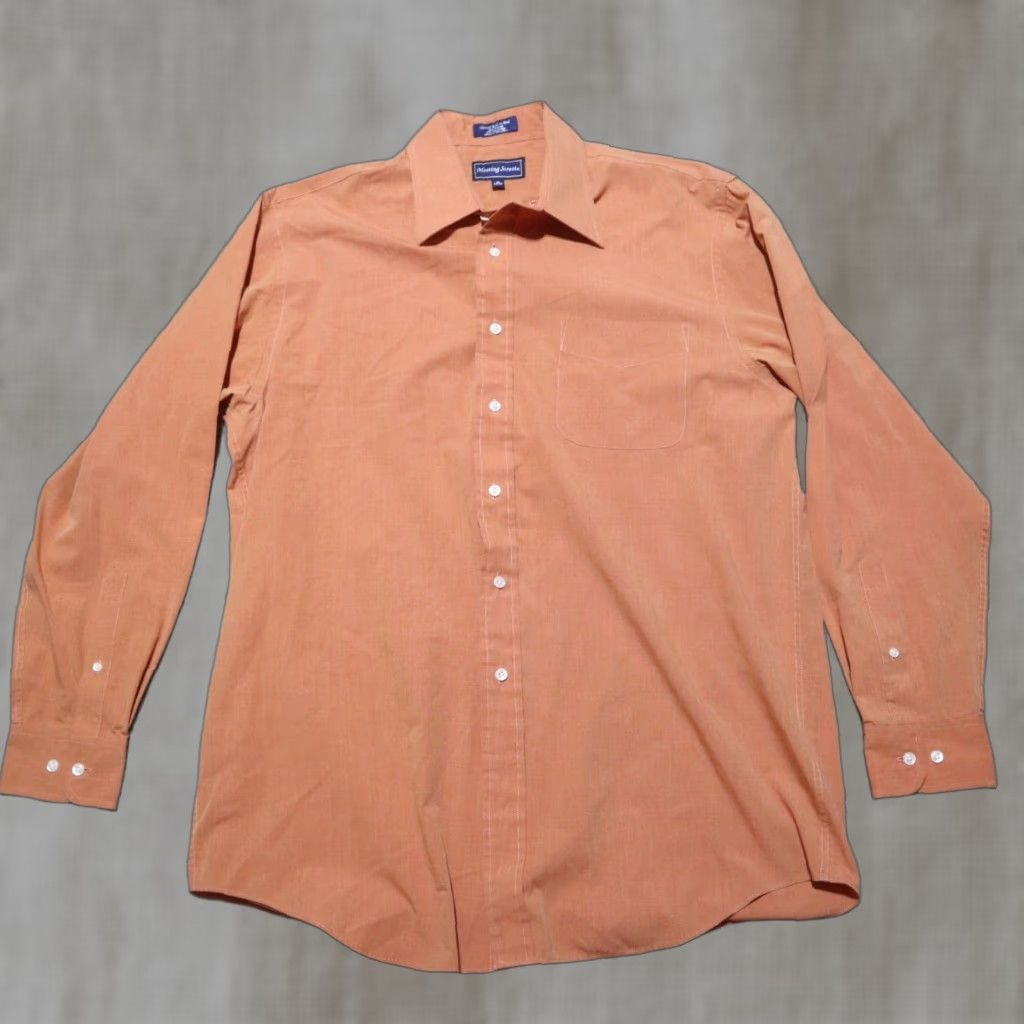 Vintage Meeting Street Shirt Men 16 34/35 Orange Button-Down Long Sleeve Cotton Blend Check Vintage? No Size 42R - 1 Thumbnail