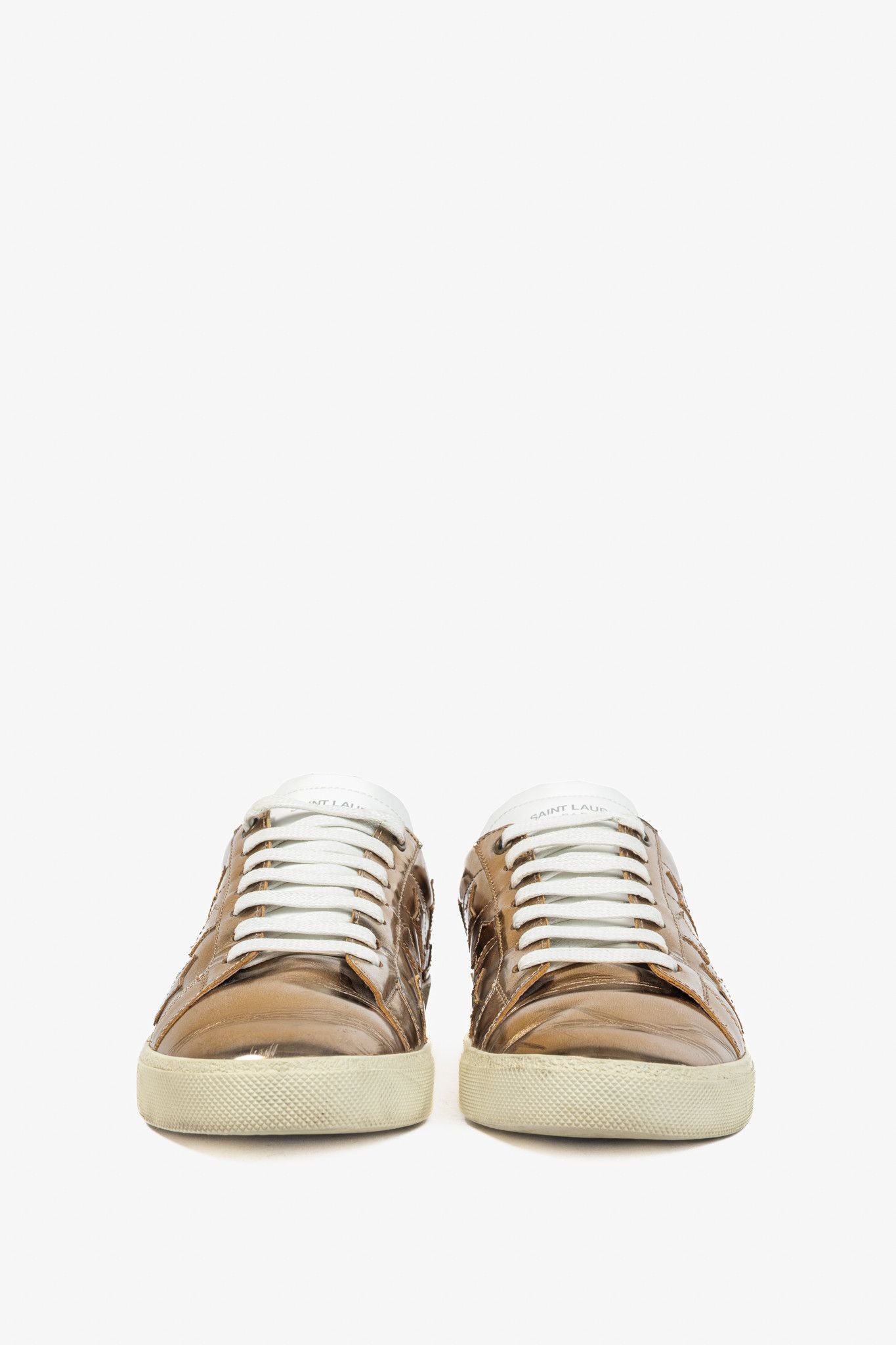 Saint Laurent Paris Saint Laurent SL/06 Gold Patent Star Low-Top Sneakers Size US 7 / EU 40 - 2 Thumbnail