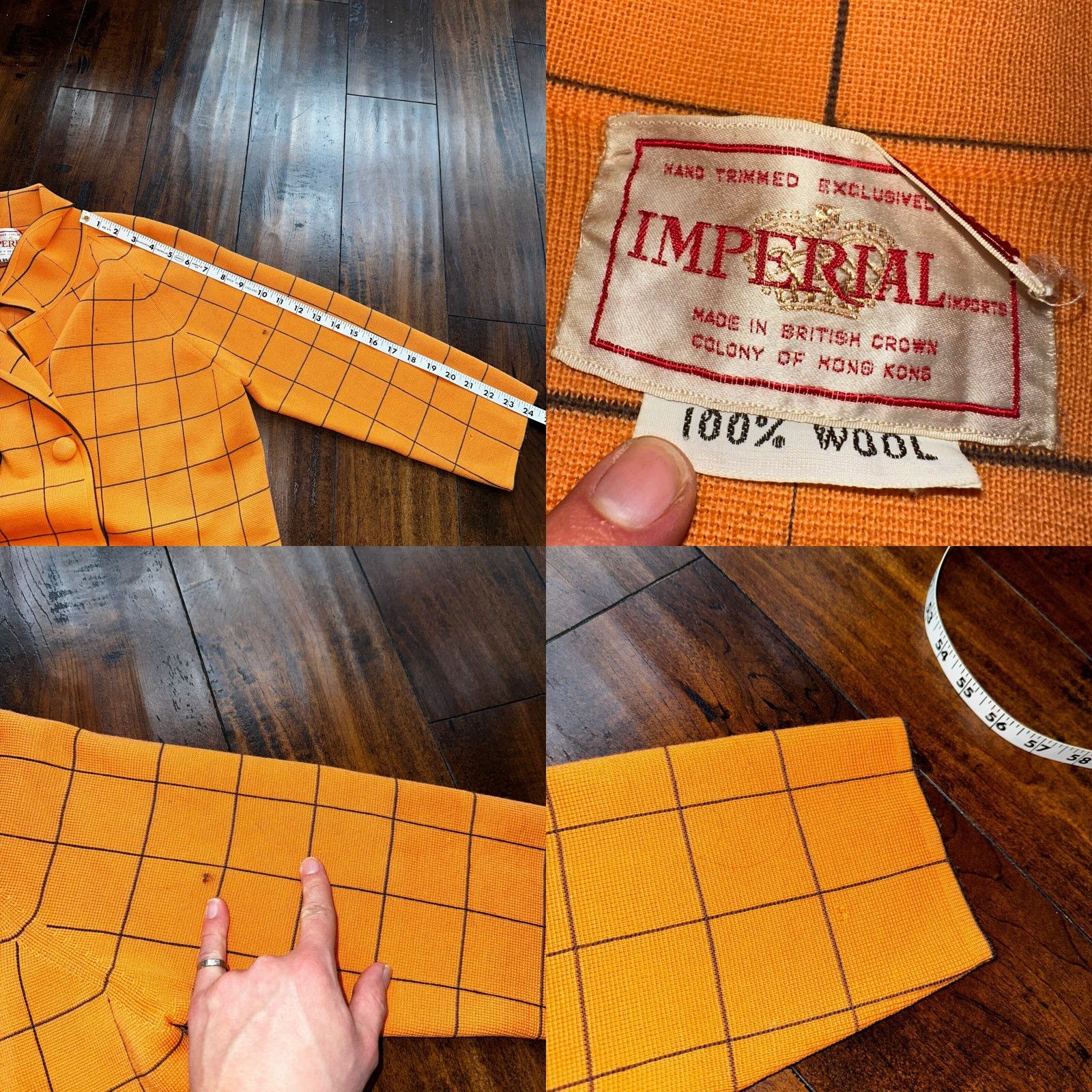 Imperial VINTAGE Imperial Wool Overcoat Women M Check Orange 1960s 70s Long 100% Wool Rockabilly Size M / US 6-8 / IT 42-44 - 8 Thumbnail