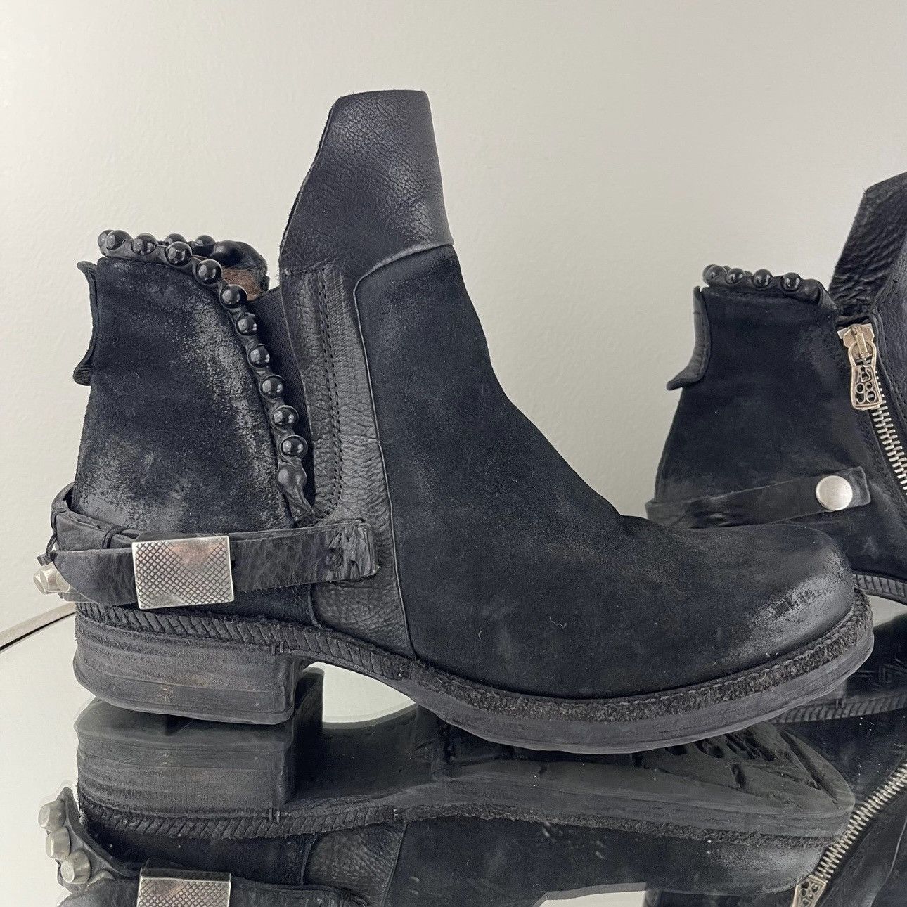 A.S.98 A.S.98 Black Nubuck Suede Airstep Biker Stud Ankle Booties Size US 7 / IT 37 - 3 Thumbnail