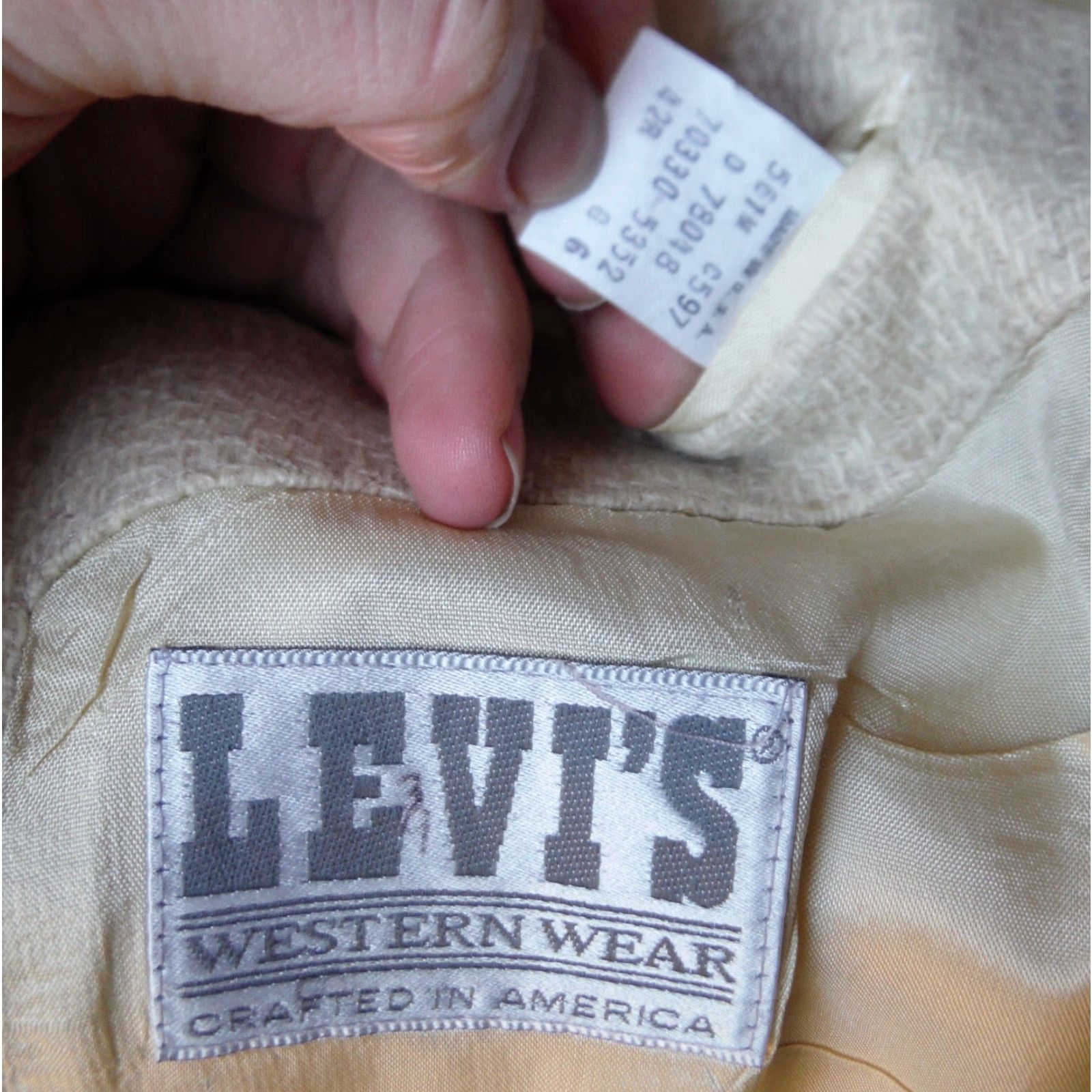 Vintage VINTAGE LEVIS WESTERN WEAR 2 BUTTON CREAM WOOL TWEED MENS BLAZER COAT JACKET 40 Size 40R - 3 Thumbnail
