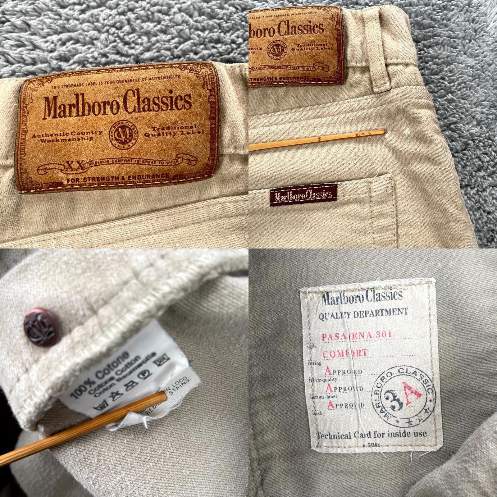 Marlboro VINTAGE Marlboro Classics Pants Mens 34x31 Beige Cotton 5-Pocket Design Straight Leg Jeans Regular Fit Waist 34 Block Logo 90s USA Classic Mens Size US 34 / EU 50 - 9 Thumbnail