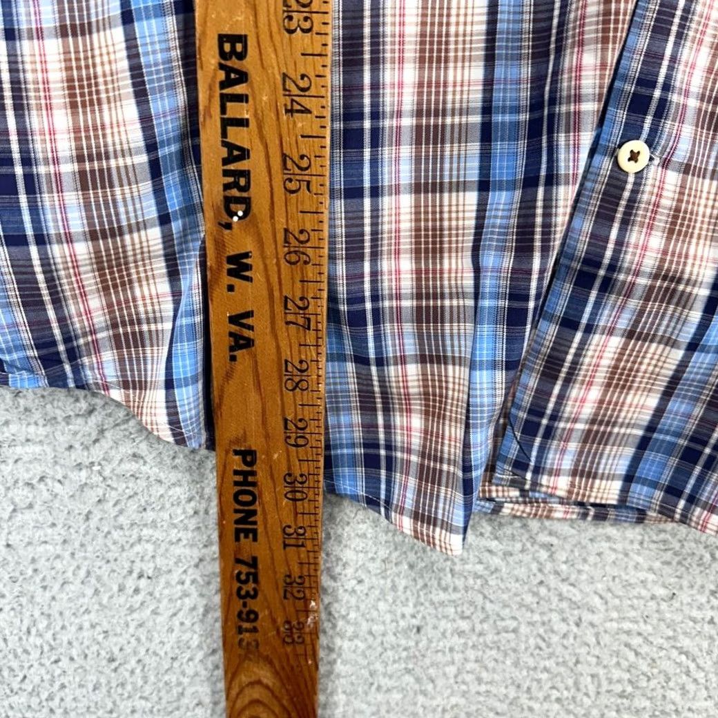 Peter Millar Peter Millar Shirt Mens Large Blue Brown Plaid Button-Down Casual Long Sleeve Regular Fit Mens Wool Cotton Button-Up Shirt Size US L / EU 52-54 / 3 - 7 Thumbnail