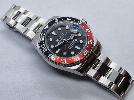 Japanese Brand Seiko Mod GMT-Master 2 Coke Red Black Oyster Steel Watch Size ONE SIZE - 3 Thumbnail