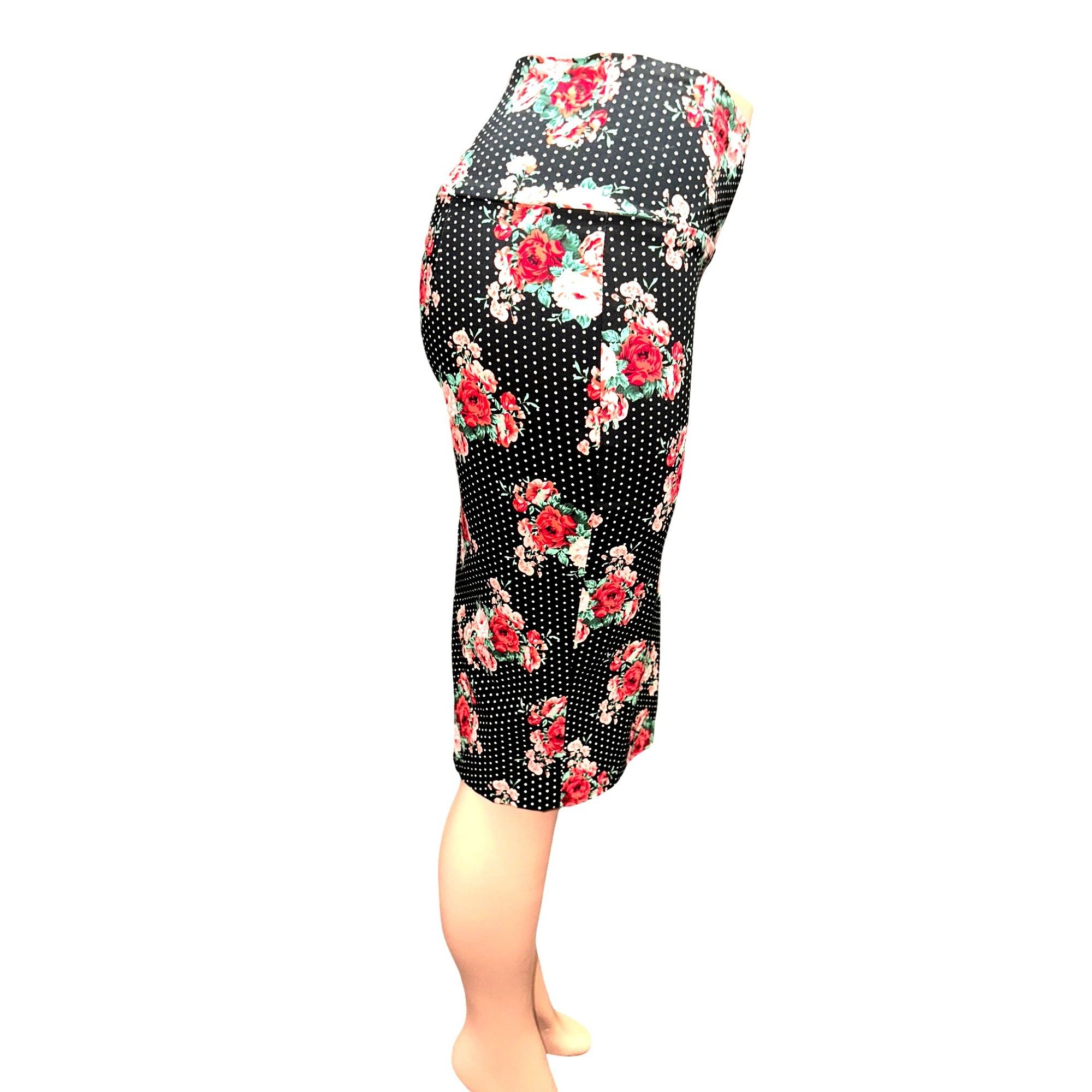 Other ABN Floral Pencil Skirt M Black White Dot High Waist Stretch Size 27" / US 4 / IT 40 - 6 Thumbnail