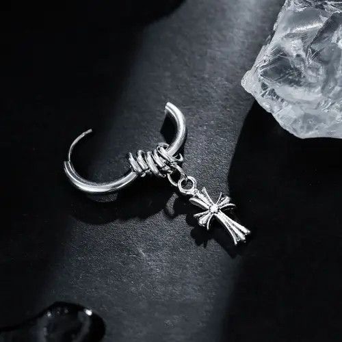 Designer × Jewelry 925 Silver Plated Cross Dangle Drop Earrings for Men Women Size ONE SIZE - 3 Thumbnail