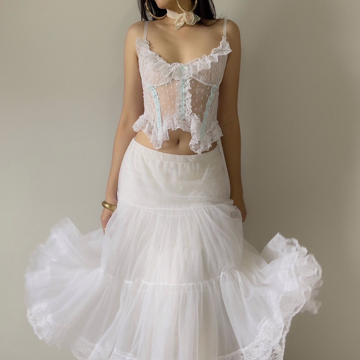 Vintage Vintage Romantic White Lace Sheer Camisole (S-M) Size M / US 6-8 / IT 42-44 - 4 Thumbnail