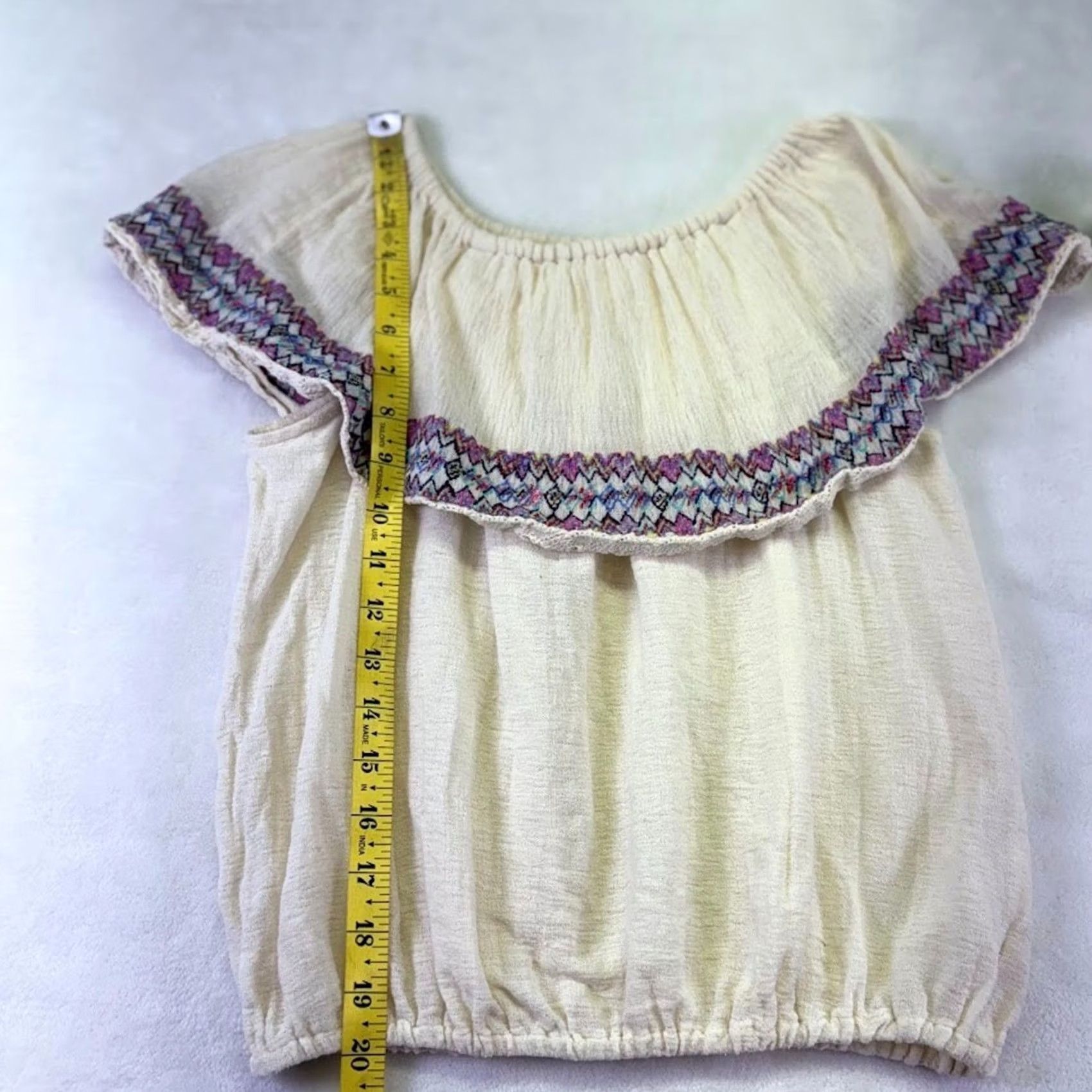 Billabong BILLABONG Off the Shoulder Peasant Top Cream Crop Embroidered Ruffle M Womens Size M / US 6-8 / IT 42-44 - 8 Thumbnail