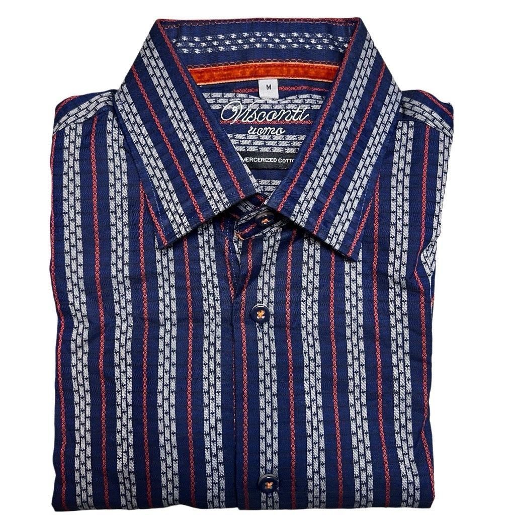 Luchiano Visconti Visconti Uomo Striped Long Sleeve Shirt Blue Orange White Me Size US M / EU 48-50 / 2 - 1 Thumbnail