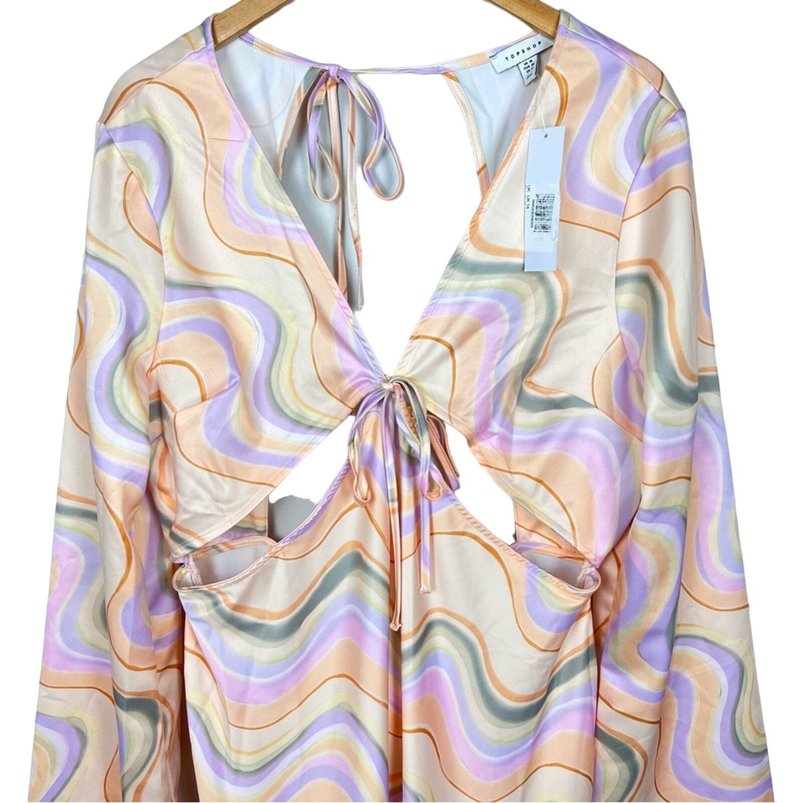 Topshop NWT Topshop Retro Satin Cutout Midi Dress Marble Pastel 14 Size XL / US 12-14 / IT 48-50 - 7 Thumbnail
