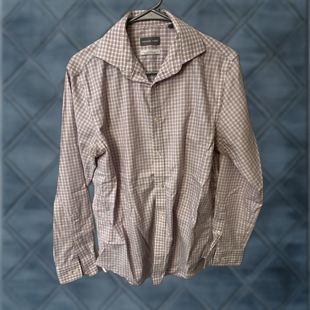 Michael Kors Michael Kors Mens Shirt M Pink Gingham Slim Fit Button-Up Long Sleeve Nylon Elastane Size US M / EU 48-50 / 2 - 1 Thumbnail