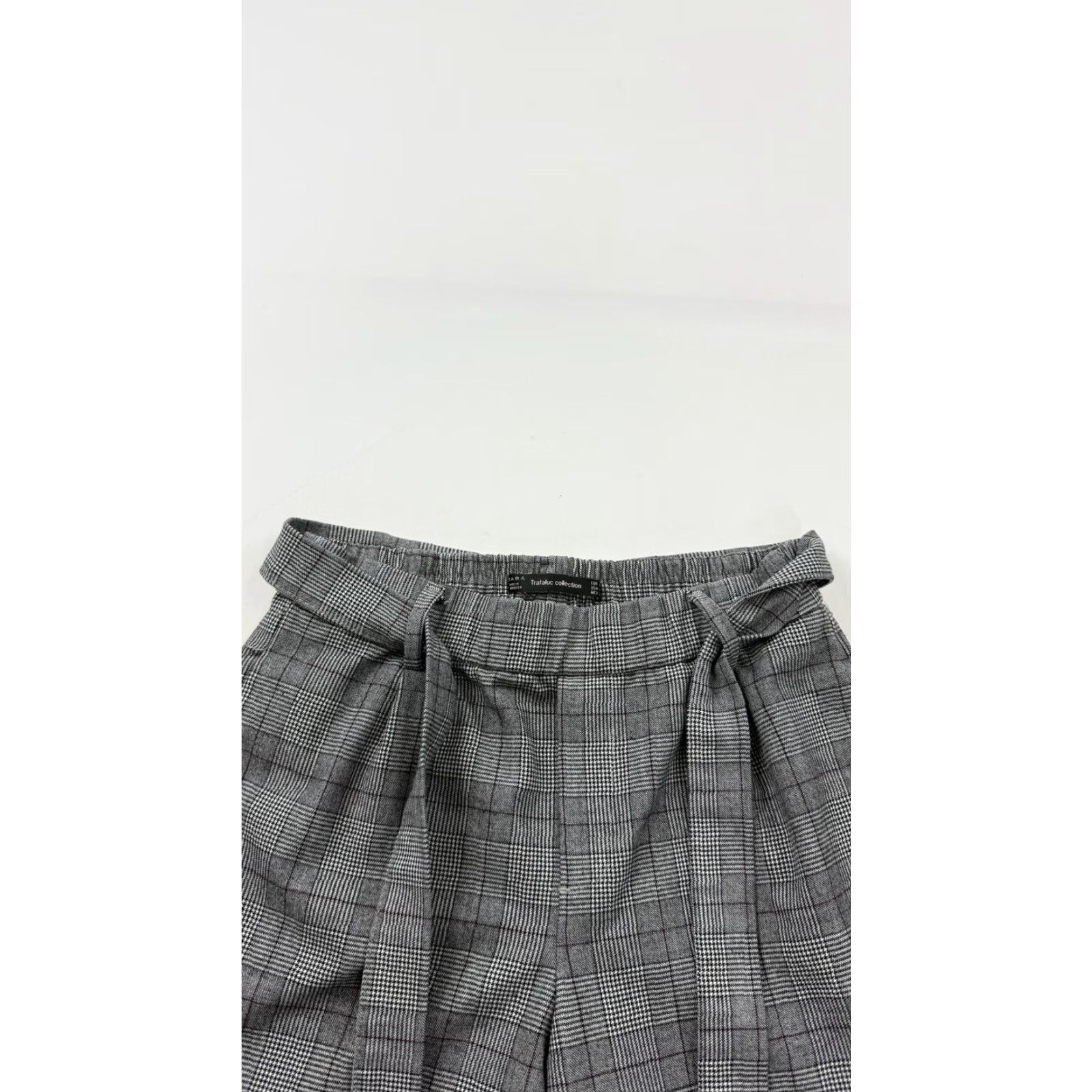 Zara Zara Pants Womens XS Gray Plaid Paperbag Wide Leg Crop Elastic Waist Casual Size 26" / US 2 / IT 38 - 3 Thumbnail