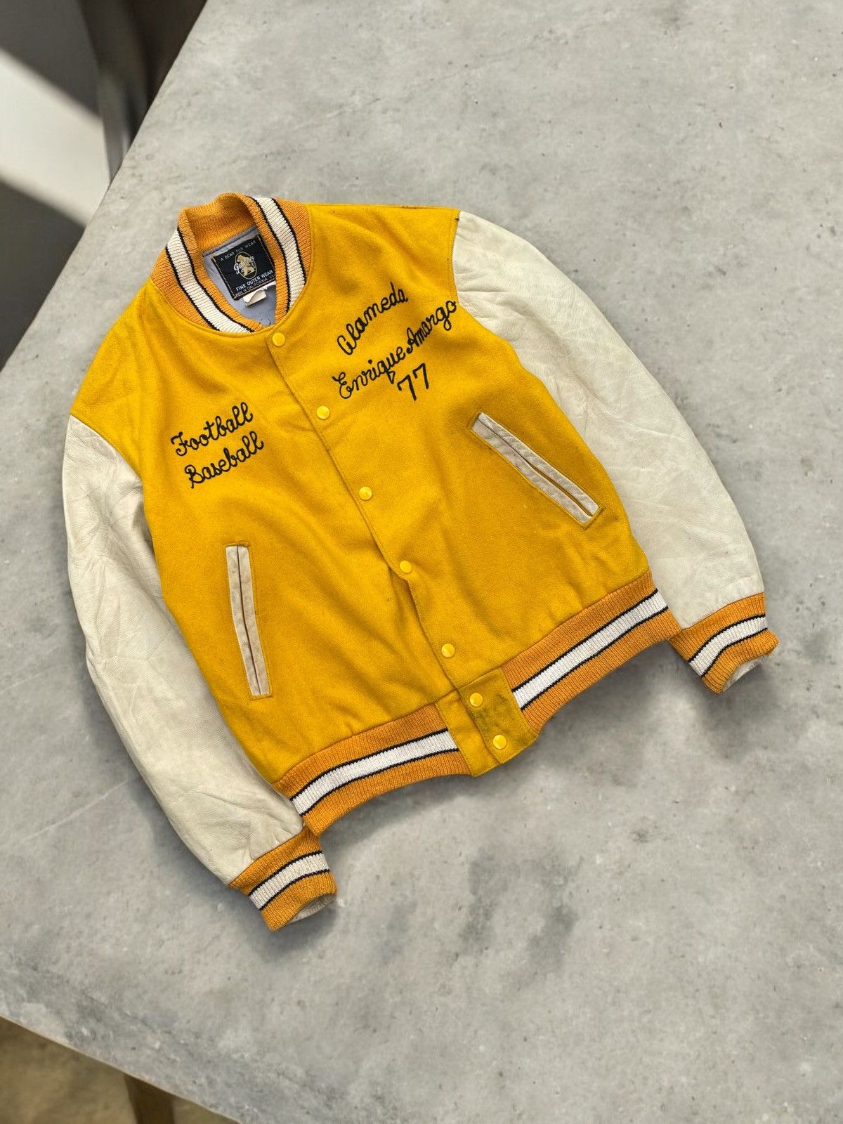 Golden Bear × Vintage 🔥RARE🔥 Golden Bear Leather Sleeve Varsity Jacket Made In Usa Size US L / EU 52-54 / 3 - 2 Thumbnail