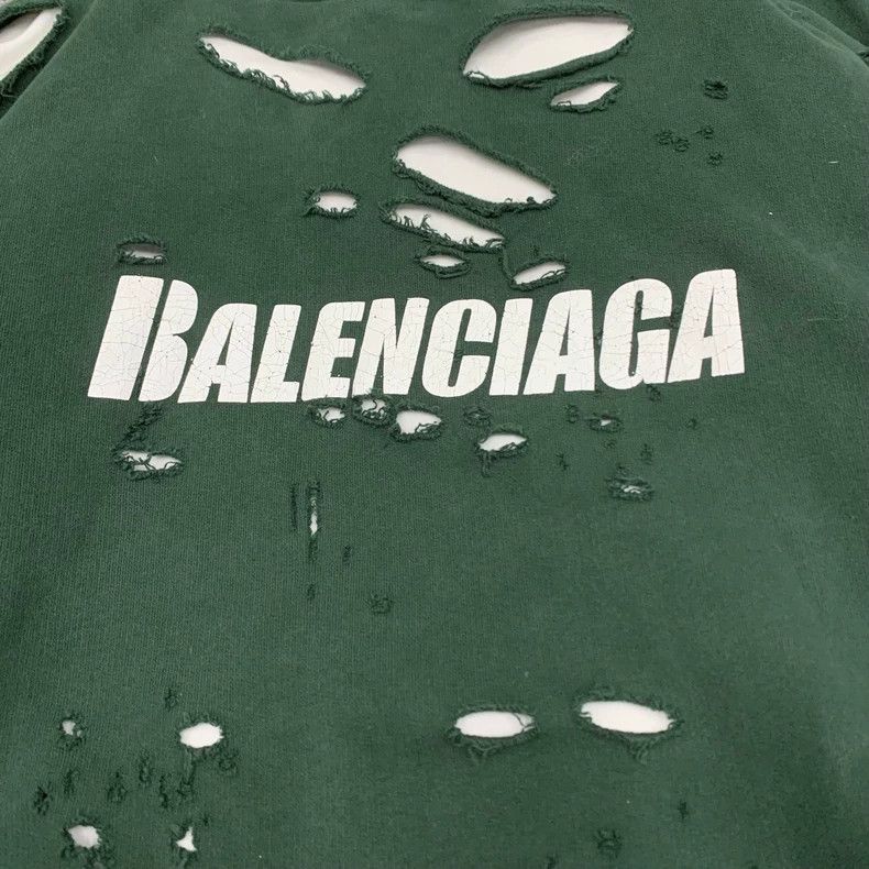 Balenciaga Balenciaga Green ripped destroyed hoodie sweatshirt Size US XS / EU 42 / 0 - 8 Thumbnail