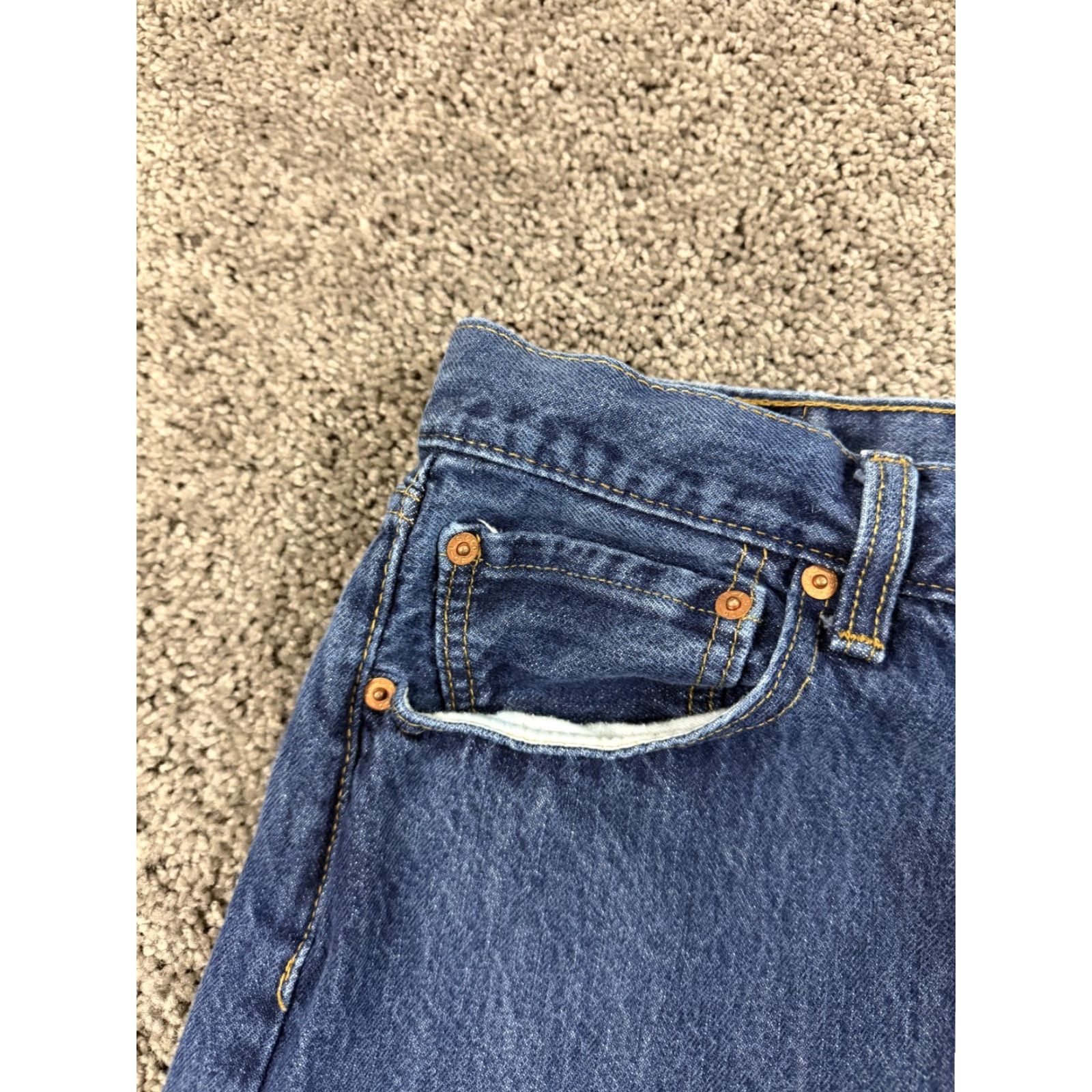 Levi's Levis 501 Jeans Mens 35 (32x28) Straight Leg Button Fly Dark Wash Cotton Denim Size US 35 - 3 Thumbnail