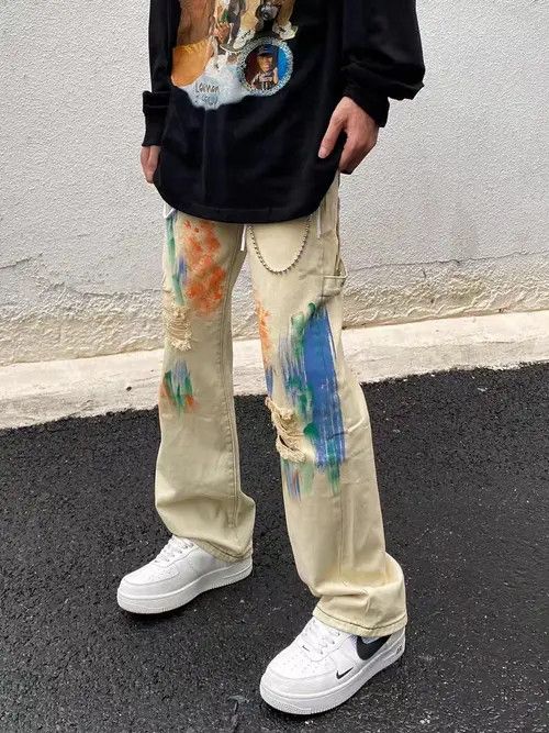 Jean Retro graffiti-splashed ripped straight jeans Size US 32 / EU 48 - 4 Thumbnail