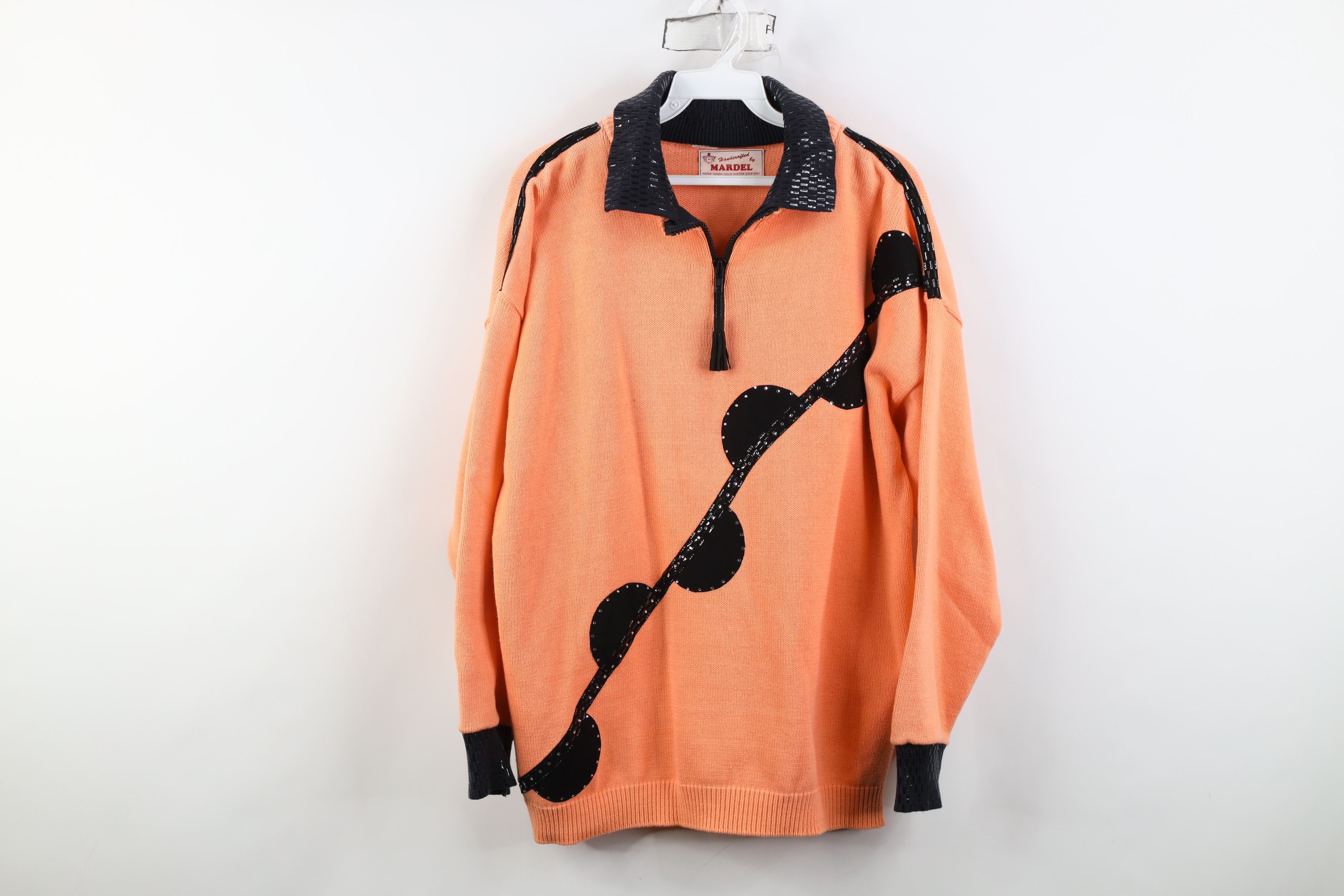 Vintage Vintage 90s Streetwear Rhinestone 1/4 Zip Knit Sweater Size L / US 10 / IT 46 - 1 Thumbnail