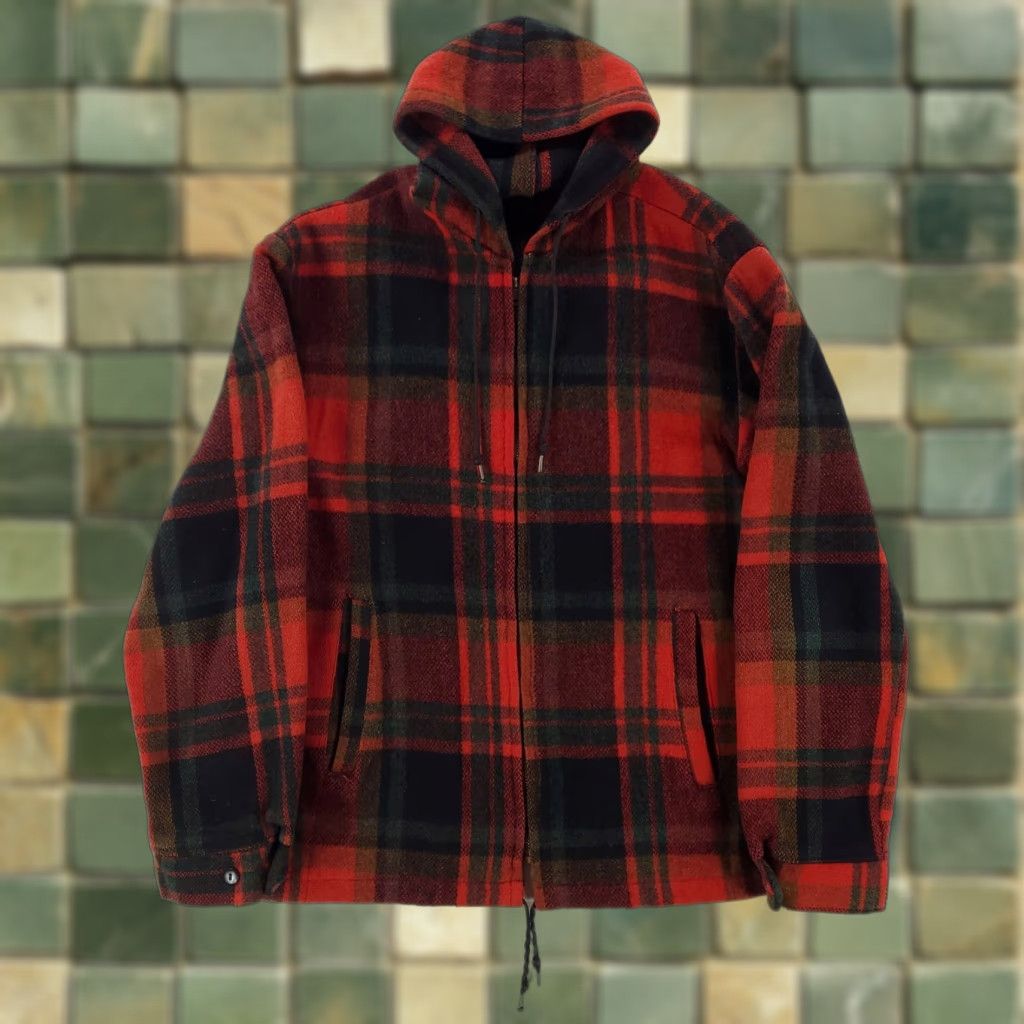 VINTAGE Oakbrook Jacket Full Zip Wool Mens 38 Multicolor Red Green 70s 80s Sears Windbreaker Men