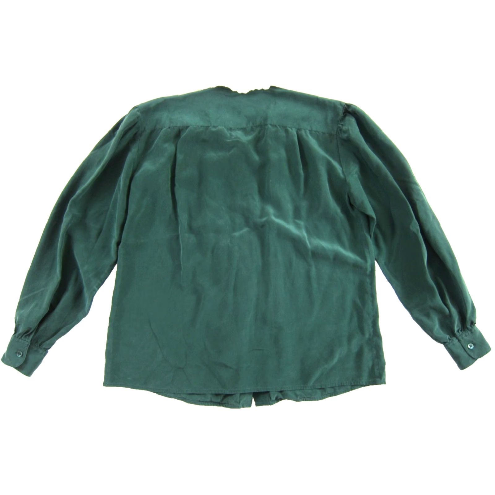 Nordstrom VINTAGE Nordstrom Blouse Shirt 8 Green Silk 100% Pleated Collar Long Sleeve Ivory Lace 70s Retro Classic Women’s Size M / US 6-8 / IT 42-44 - 2 Thumbnail